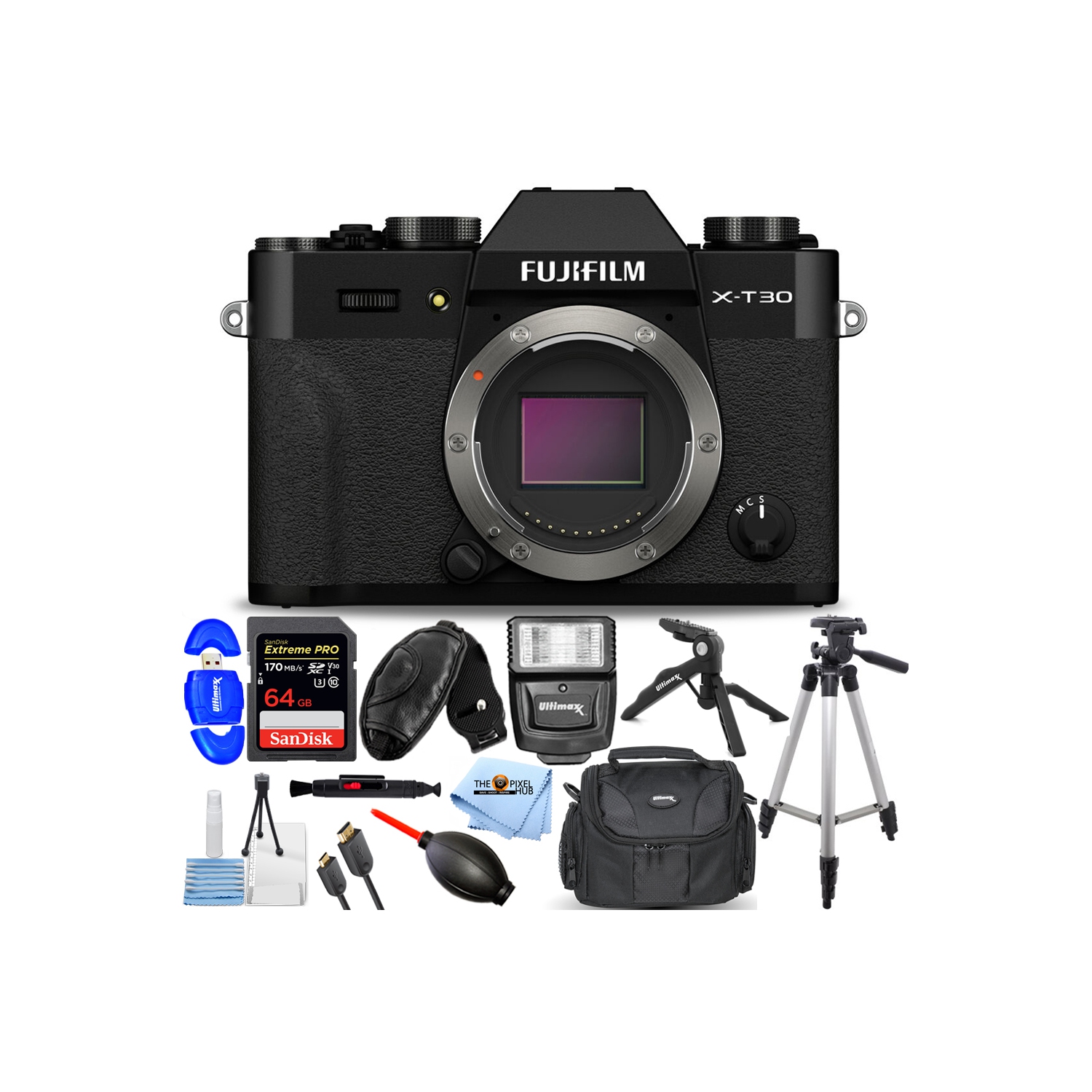 FUJIFILM X-T30 II Mirrorless Camera (Black) 16759615 - 12PC Accessory Bundle