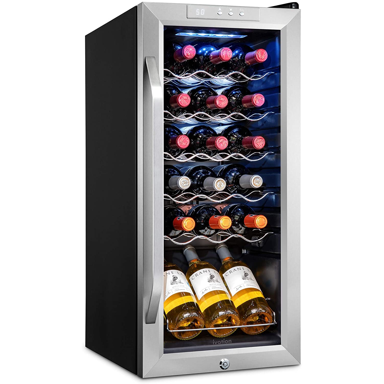 Ivation 18 Bottle Compressor Wine Cooler Refrigerator w/Lock | Large Freestanding Wine Cellar For Red, White, Champagne or Sparkling Wine | 41f-64f
