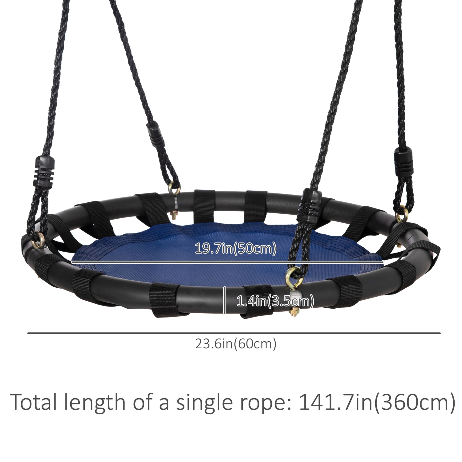 Outsunny 23.5 Inch Saucer Tree Swing Outdoor Flying Swing for Kids with Adjustable Hanging Ropes Metal Frame Breathable Mesh Blue