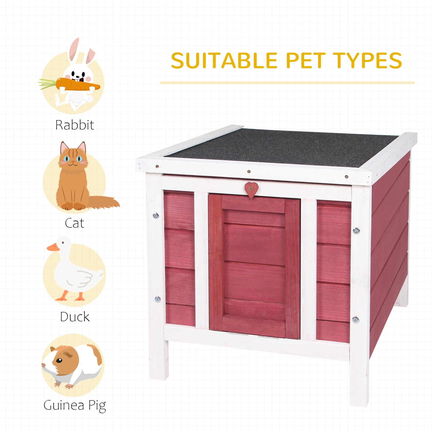 PawHut Wooden Rabbit Hutch Bunny Cage Outdoor Cat House Guinea Pig Cage Duck Shelter, Indoor Outdoor Use, 20"x16.5"x17", Red