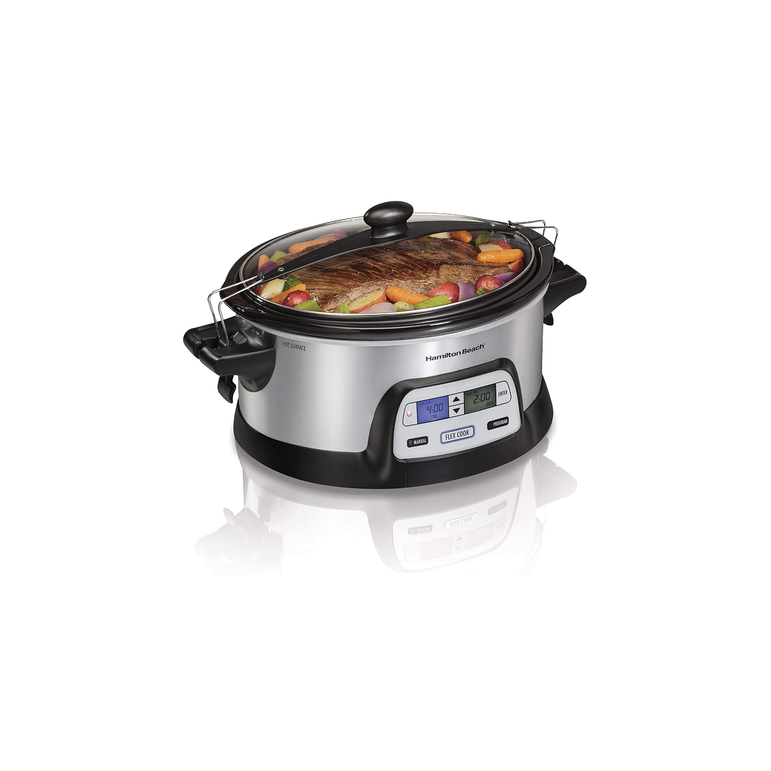 Hamilton Beach Stay or Go Mijoteuse programmable portable de 6 pintes avec double minuterie numérique FlexCook pour 2 réglages de chaleur,