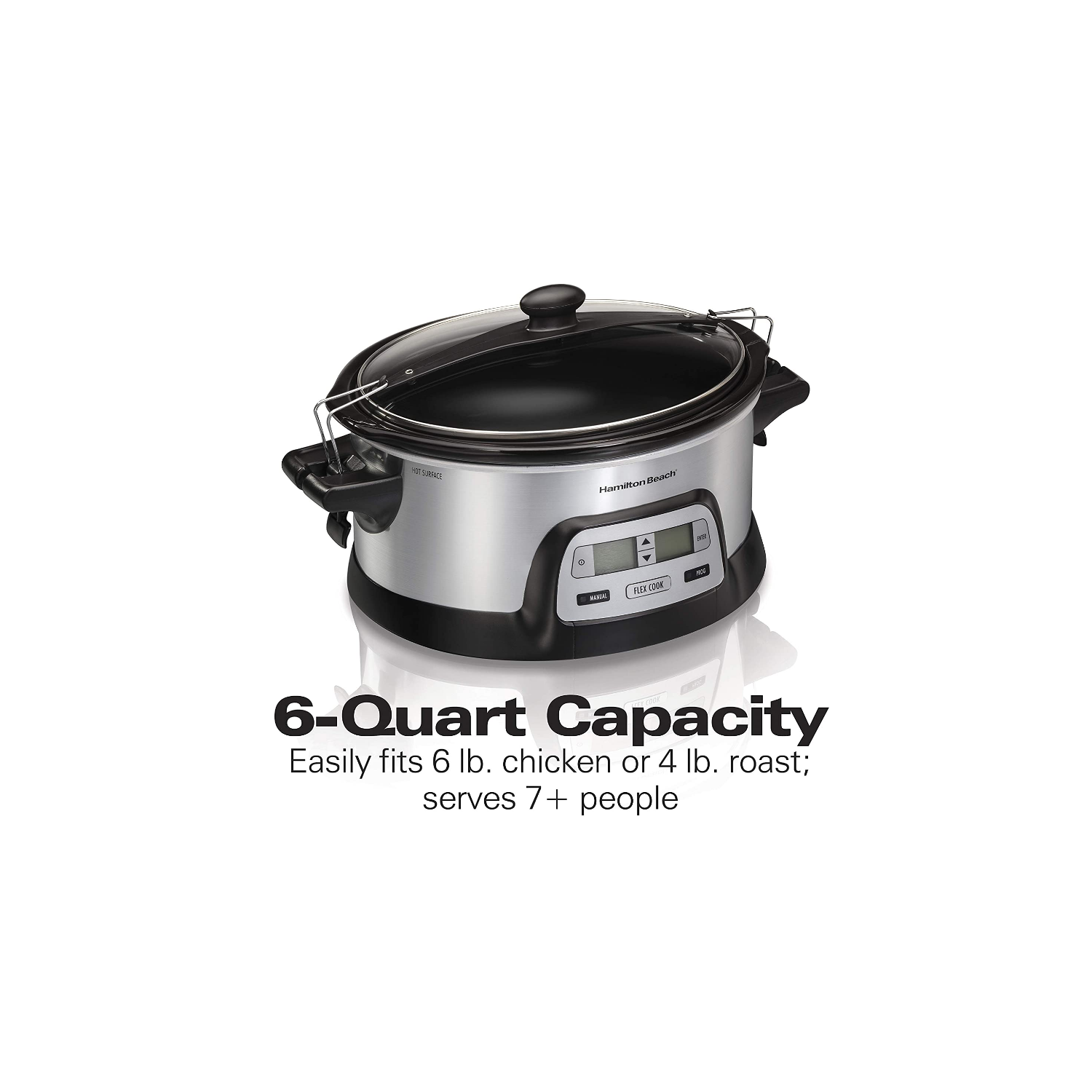 Hamilton Beach Stay or Go Mijoteuse programmable portable de 6 pintes avec double minuterie numérique FlexCook pour 2 réglages de chaleur,