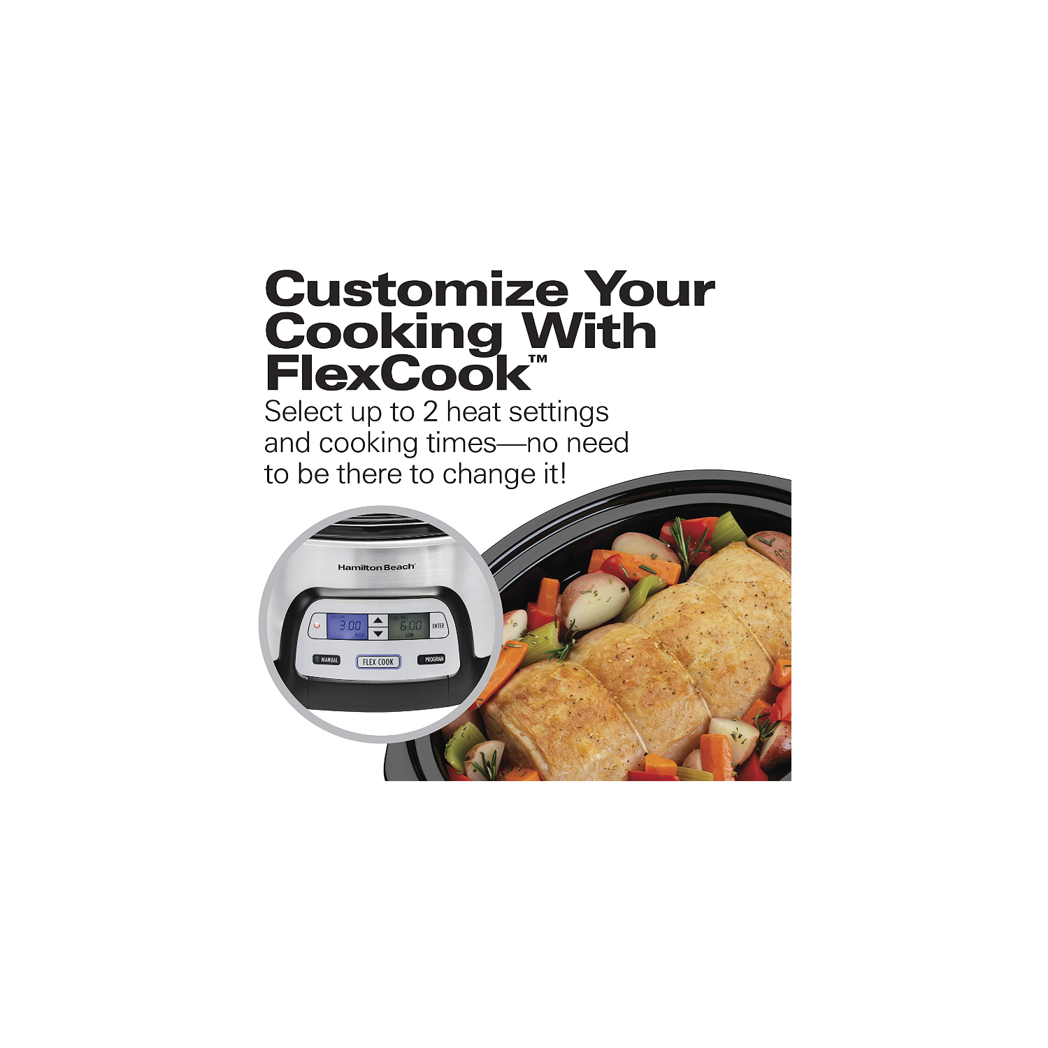 Hamilton Beach Stay or Go Mijoteuse programmable portable de 6 pintes avec double minuterie numérique FlexCook pour 2 réglages de chaleur,