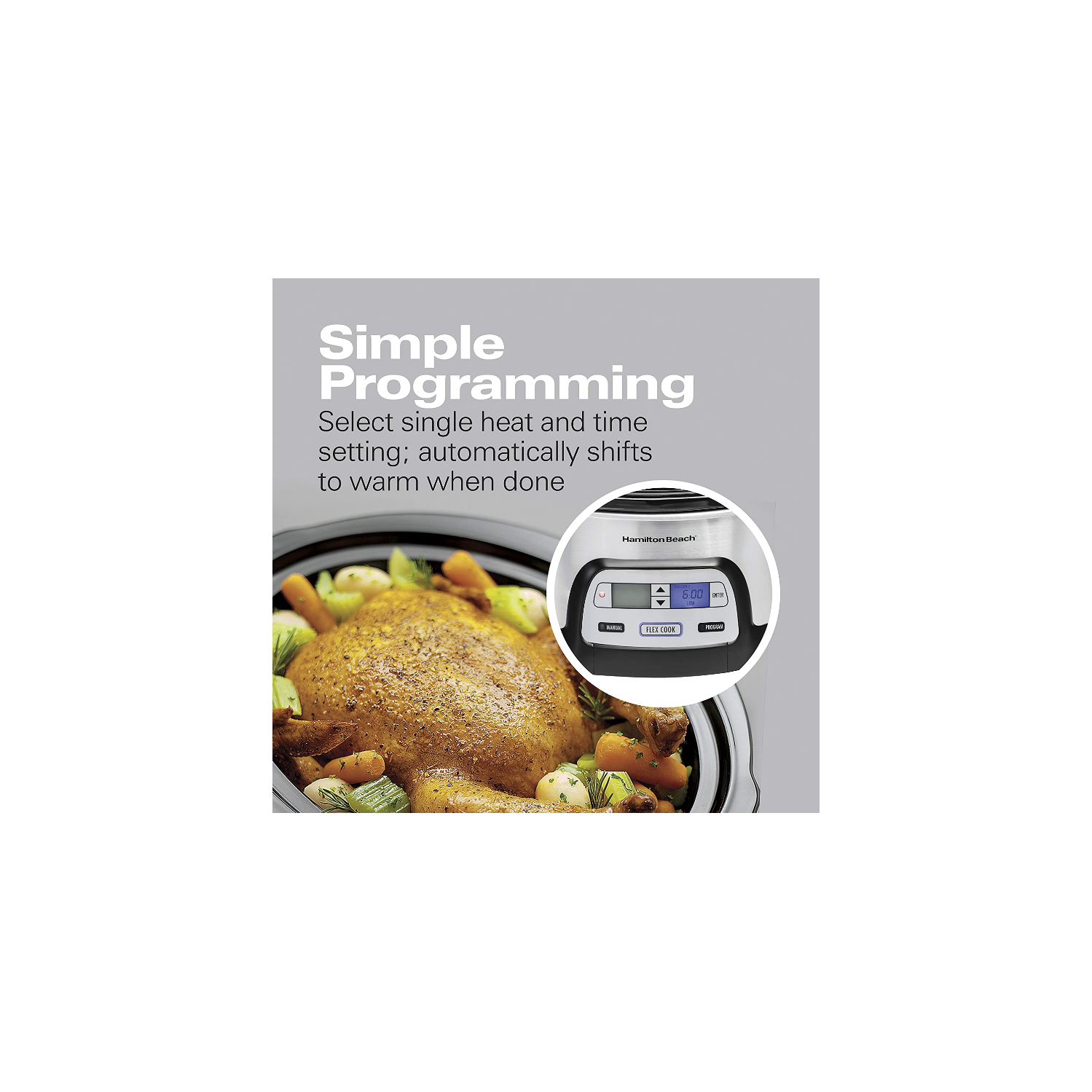 Hamilton Beach Stay or Go Mijoteuse programmable portable de 6 pintes avec double minuterie numérique FlexCook pour 2 réglages de chaleur,
