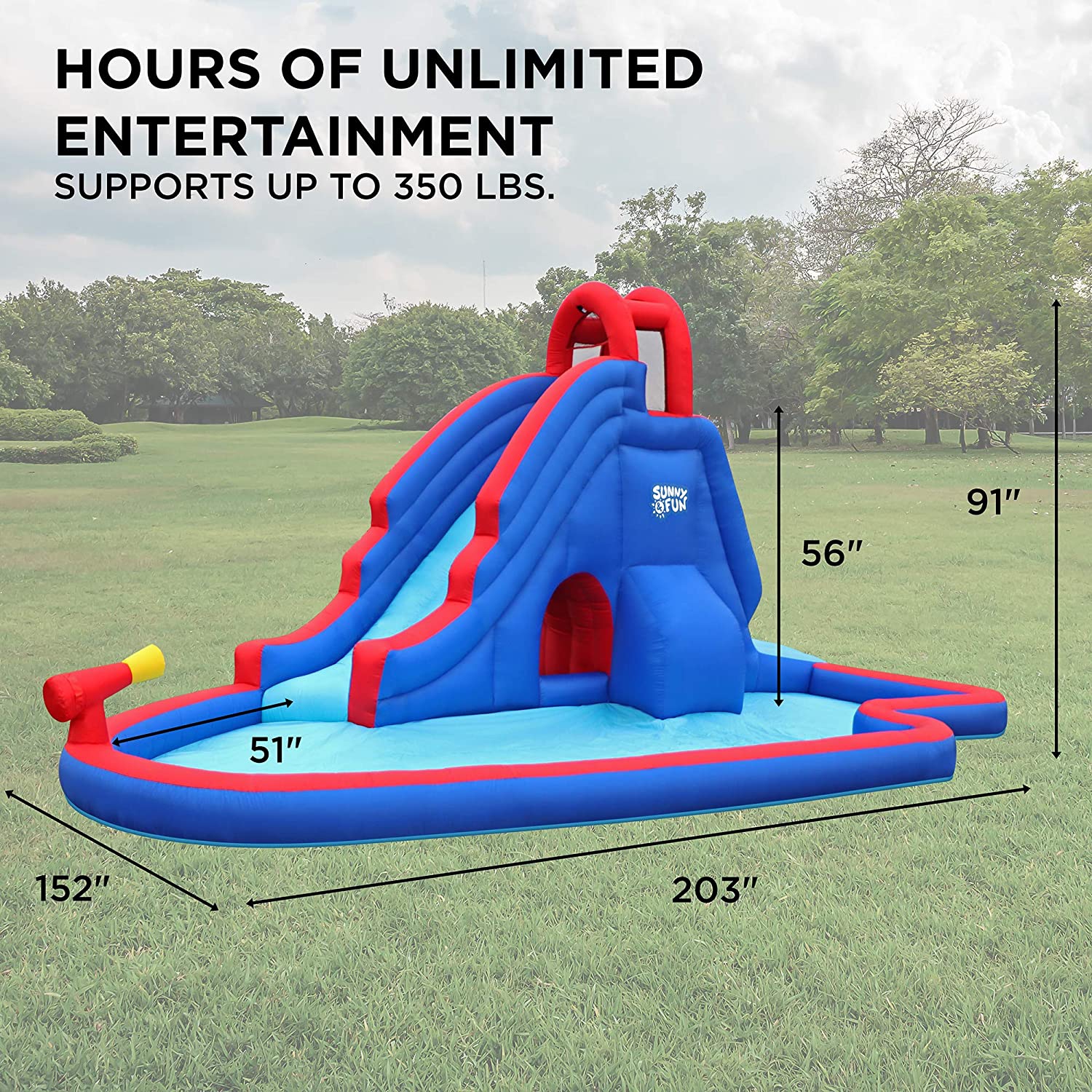 Sunny & Fun Deluxe Inflatable Water Slide Park – Heavy-Duty Nylon Bouncy Station for Outdoor Fun - Climbing Wall, Slide, & Splash Pool – Easy to Set