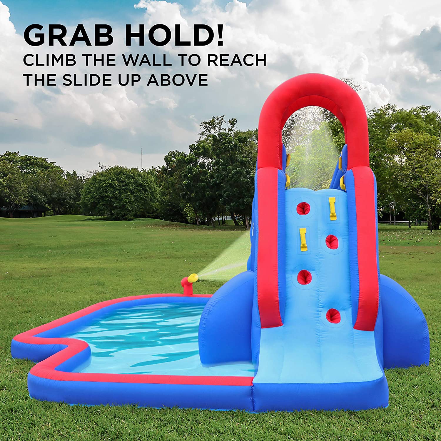 Sunny & Fun Deluxe Inflatable Water Slide Park – Heavy-Duty Nylon Bouncy Station for Outdoor Fun - Climbing Wall, Slide, & Splash Pool – Easy to Set