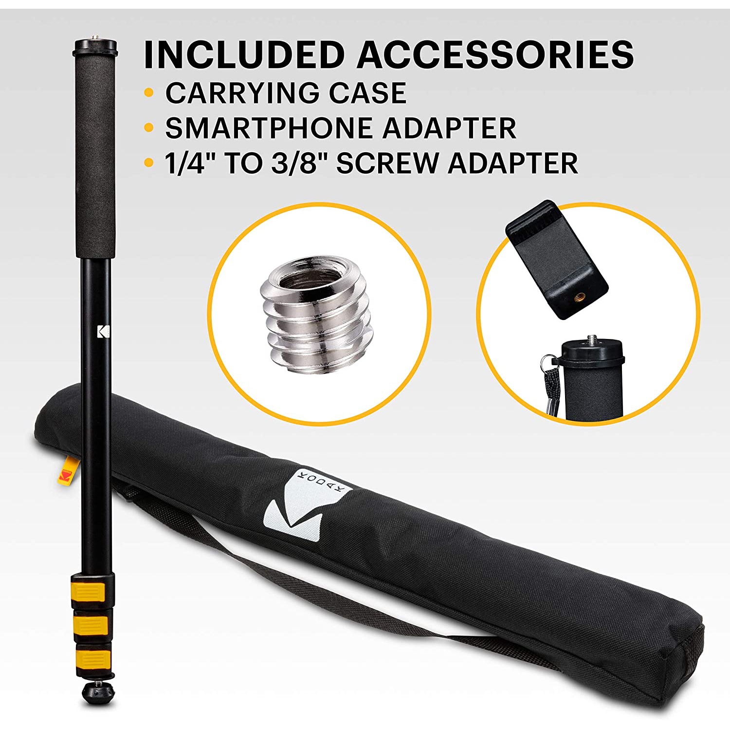 KODAK PhotoGear 72” Portable Monopod | 21”-70” Lightweight Aluminum Monopod | 4-Section Flip Lock Adjustment, Smartphone Adapter, Rubber Foot with