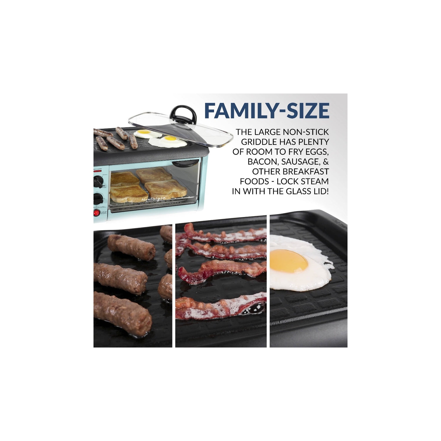 Nostalgia Retro 3-in-1 Family Size Breakfast Station, Aqua