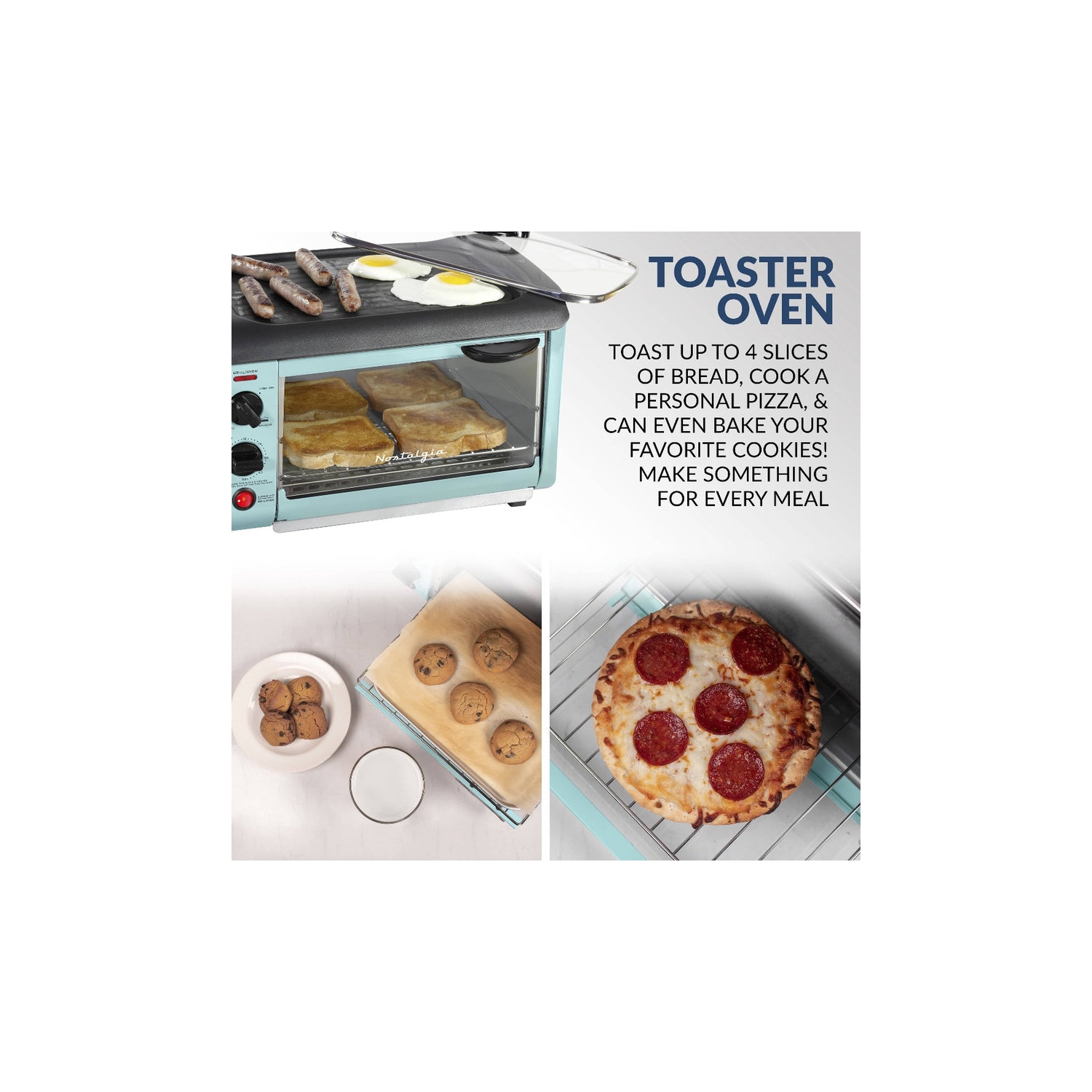 Nostalgia Retro 3-in-1 Family Size Breakfast Station, Aqua