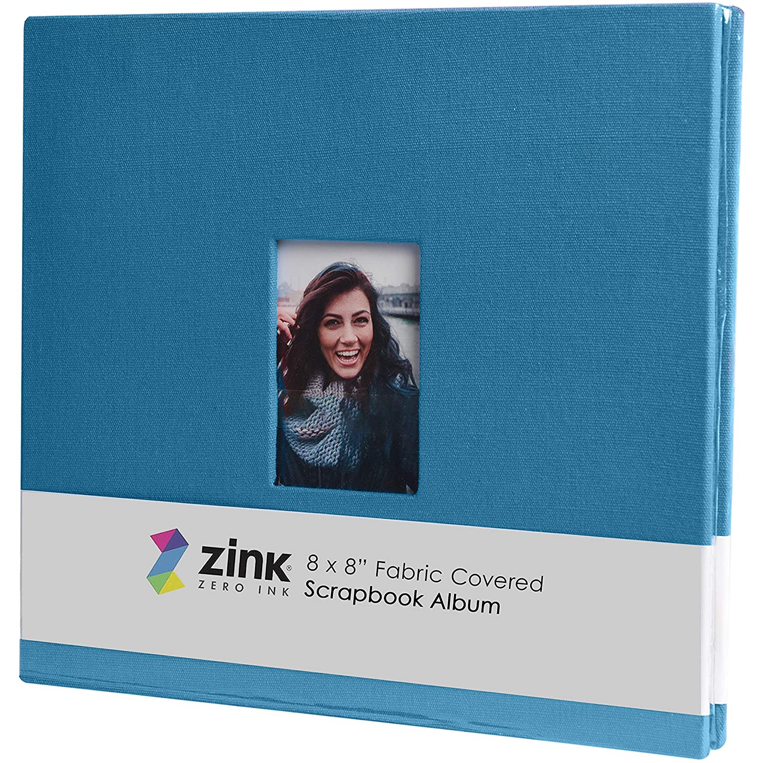Zink – Album photo avec couverture en tissu, 8 x 8 po, avec fenêtre photo avant, bleu