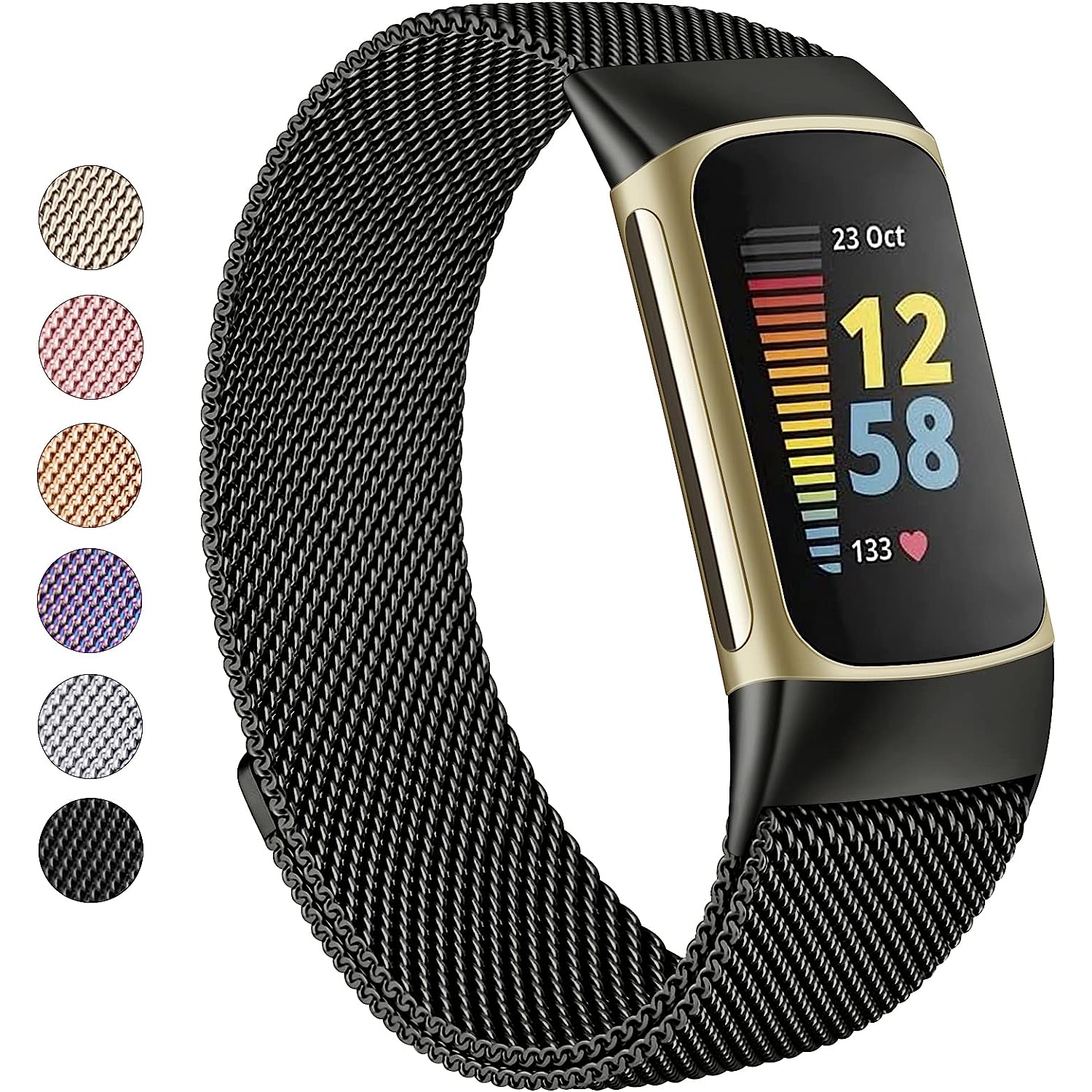 Stainless Steel Mesh Loop Adjustable Magnetic Wristband Strap Replacement for Fitbit Charge 5