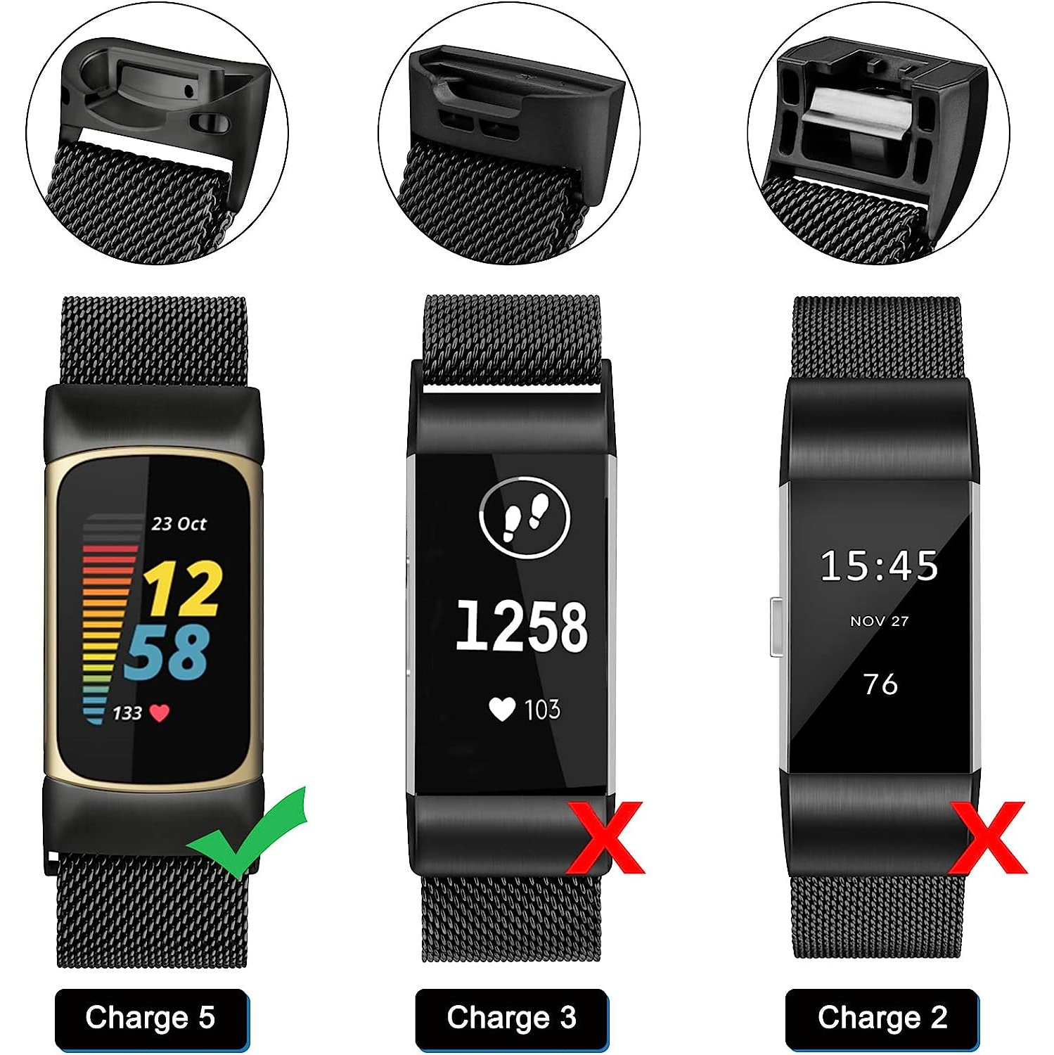 Stainless Steel Mesh Loop Adjustable Magnetic Wristband Strap Replacement for Fitbit Charge 5