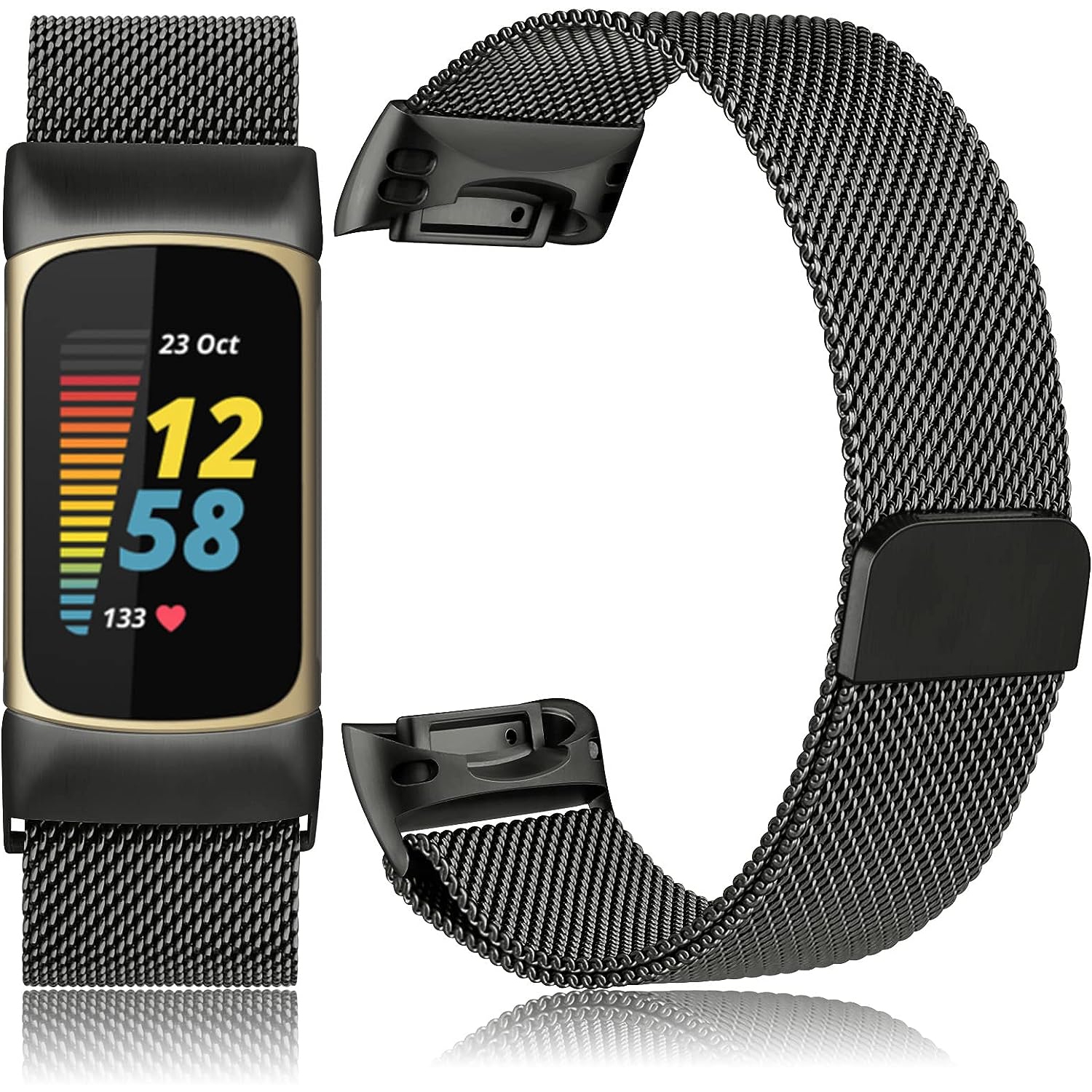 Stainless Steel Mesh Loop Adjustable Magnetic Wristband Strap Replacement for Fitbit Charge 5