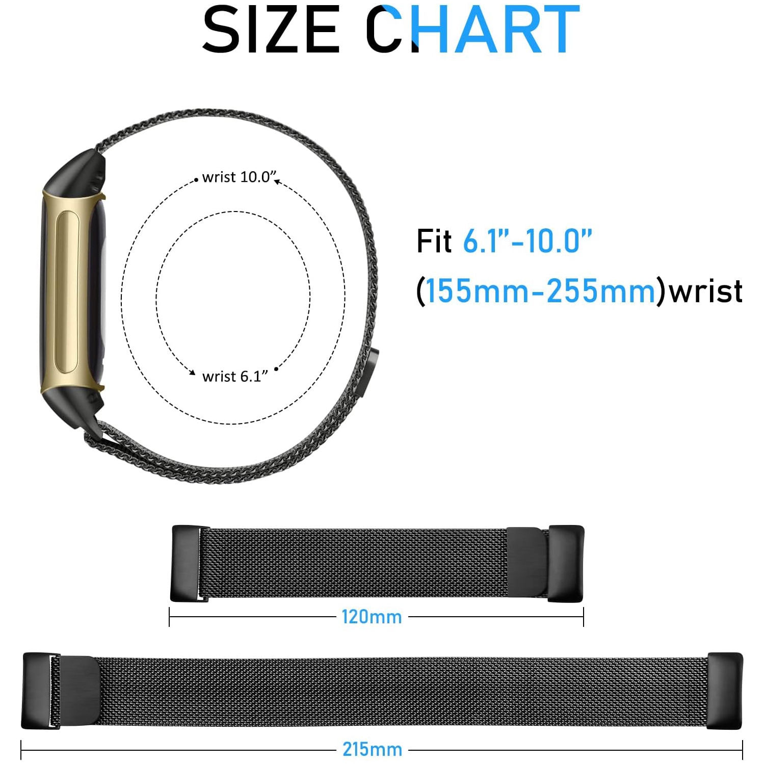 Stainless Steel Mesh Loop Adjustable Magnetic Wristband Strap Replacement for Fitbit Charge 5