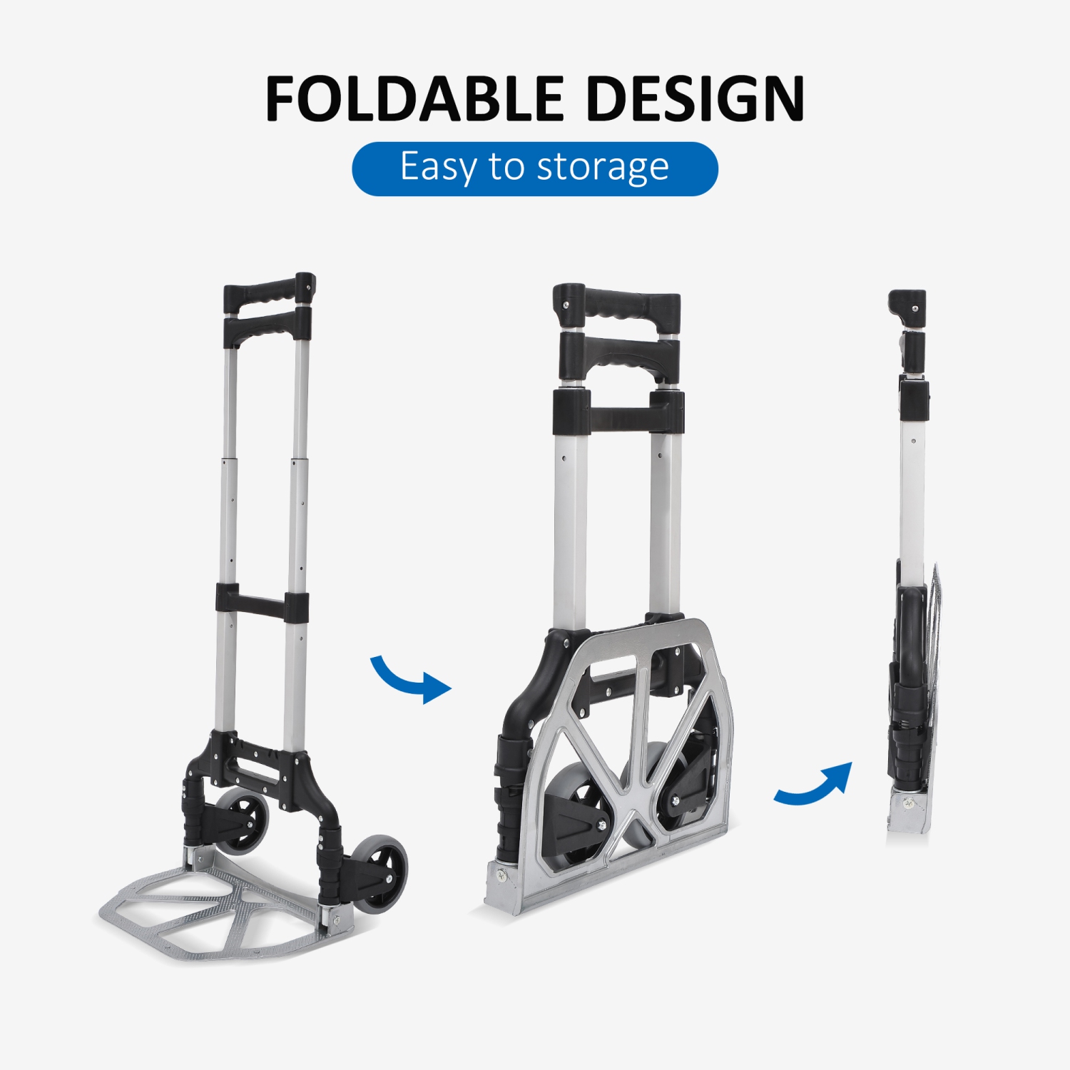 HOMCOM Folding Hand Truck and Dolly with 2 Wheels for Moving, Heavy Duty Luggage Handcart, Aluminum Box Cart with 3 Level Adjustable Telescoping
