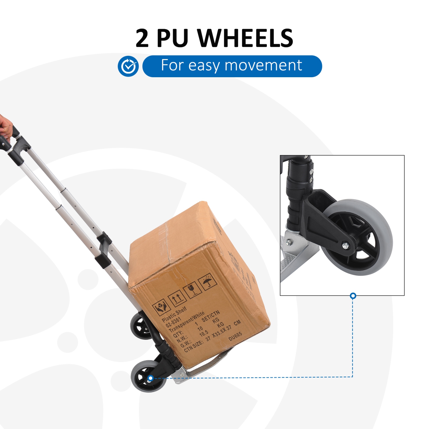HOMCOM Folding Hand Truck and Dolly with 2 Wheels for Moving, Heavy Duty Luggage Handcart, Aluminum Box Cart with 3 Level Adjustable Telescoping