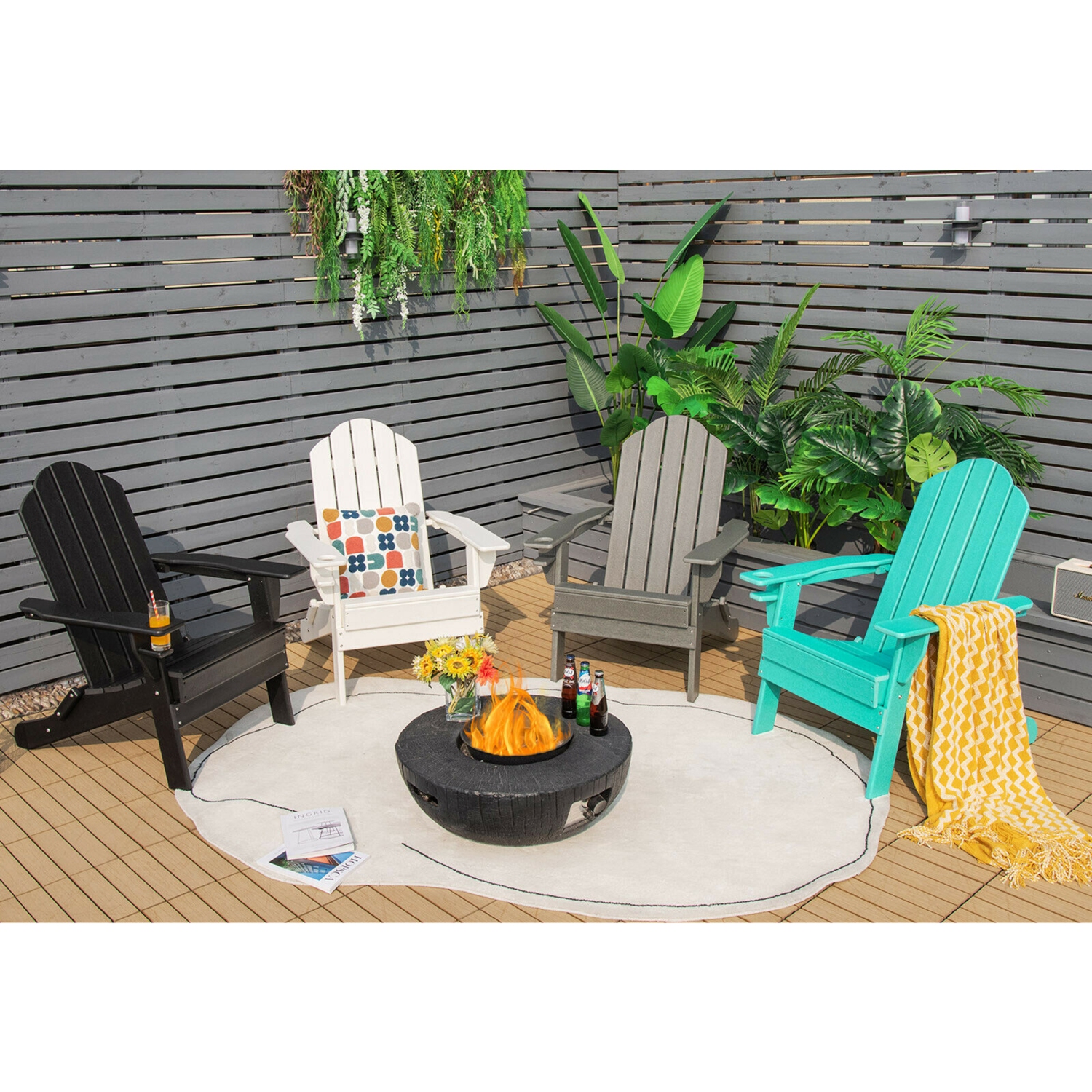 Gymax 2PCS Patio Folding Adirondack Chair Weather Resistant Cup Holder Yard