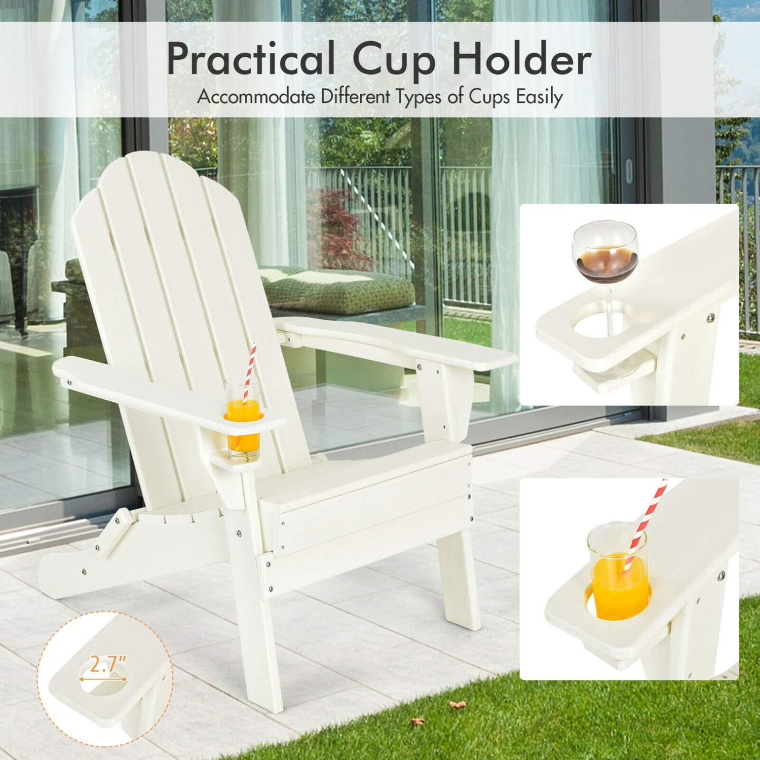 Gymax 2PCS Patio Folding Adirondack Chair Weather Resistant Cup Holder Yard