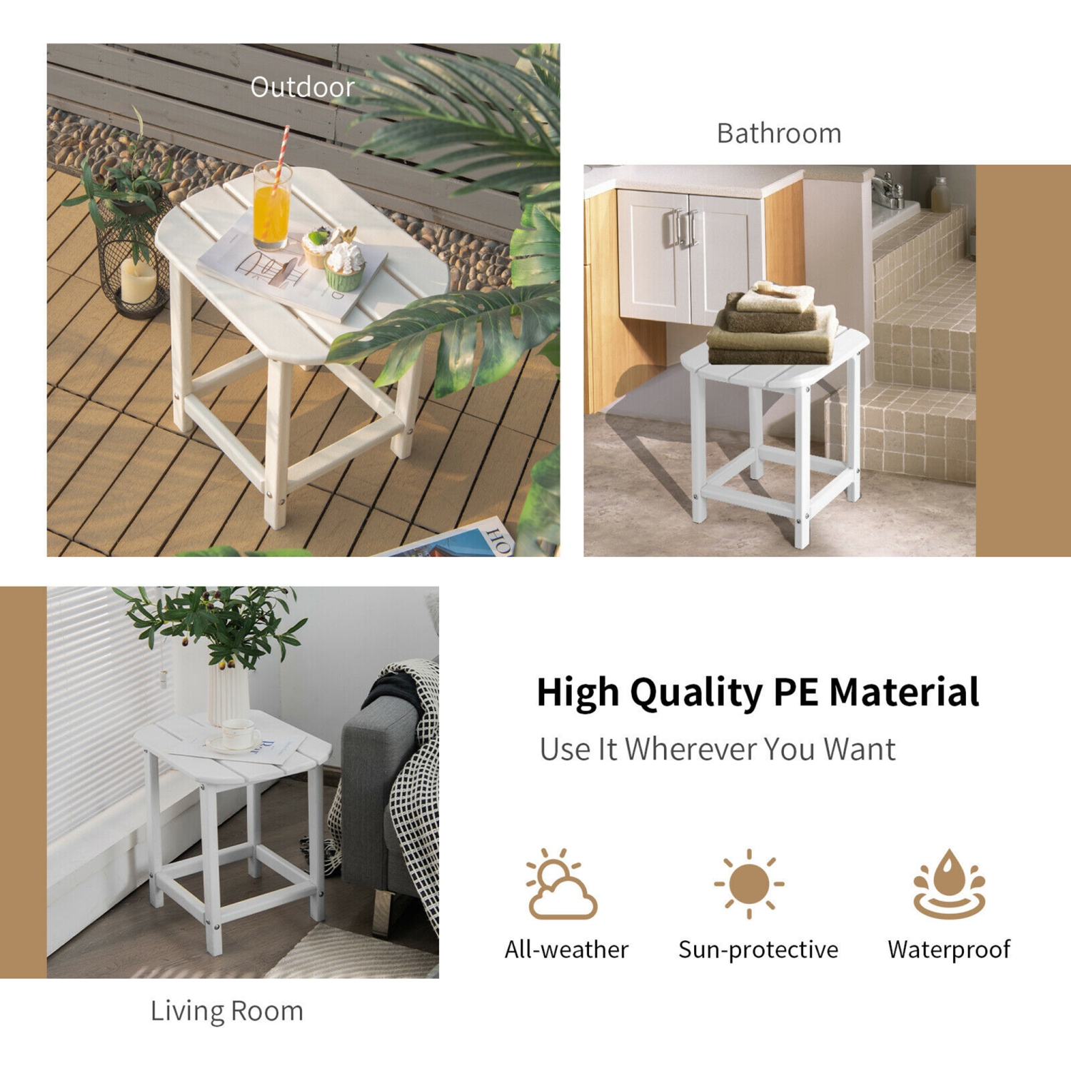 Gymax 18'' Patio Adirondack Side Table Weather Resistant HDPE Garden Yard White
