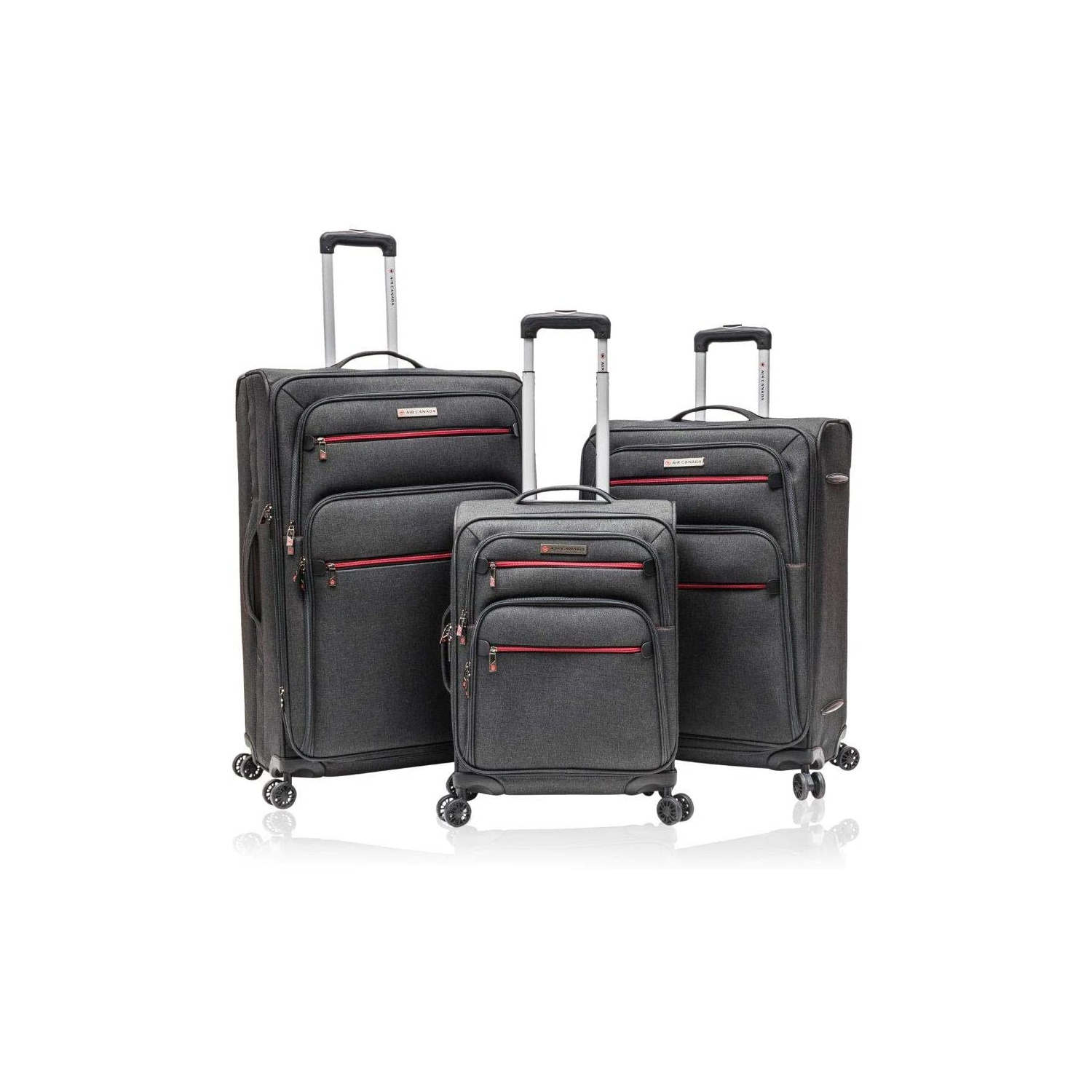 Ensemble de 3 valises souples et durables de voyage multidirectionnelles à roulettes multidirectionnelles d’Air Canada&nbsp;: valise grise de 20, 24,