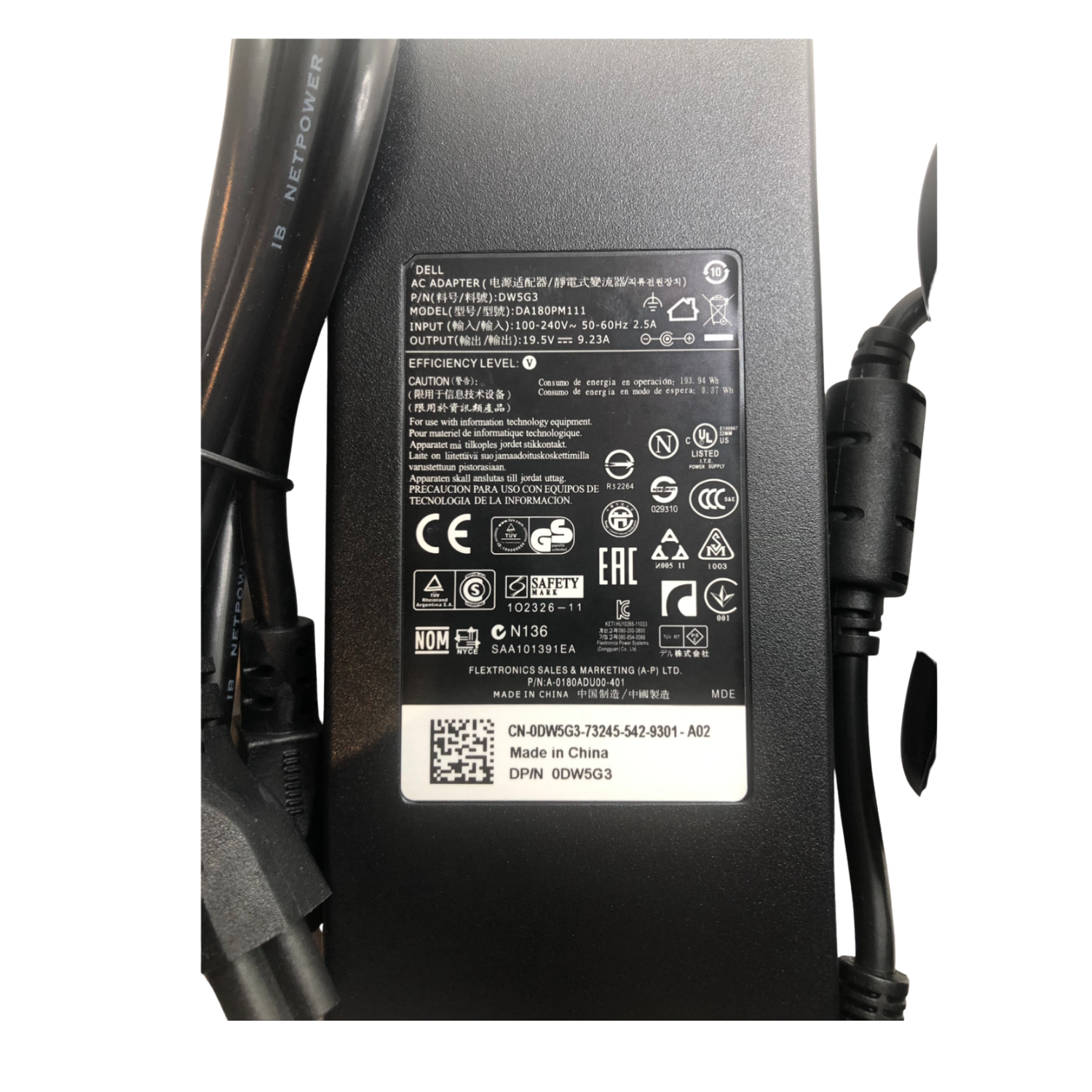 Dell 180W large pin 7.4*5.0mm original charger DA180PM111, 0DW5G3 for Dell Precision, Vostro, Latitude, xps and Studio