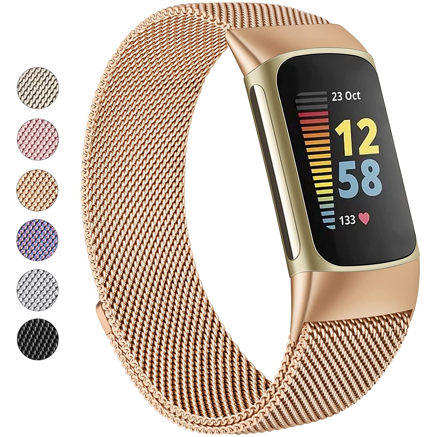 Stainless Steel Mesh Loop Adjustable Magnetic Wristband Strap Replacement for Fitbit Charge 5