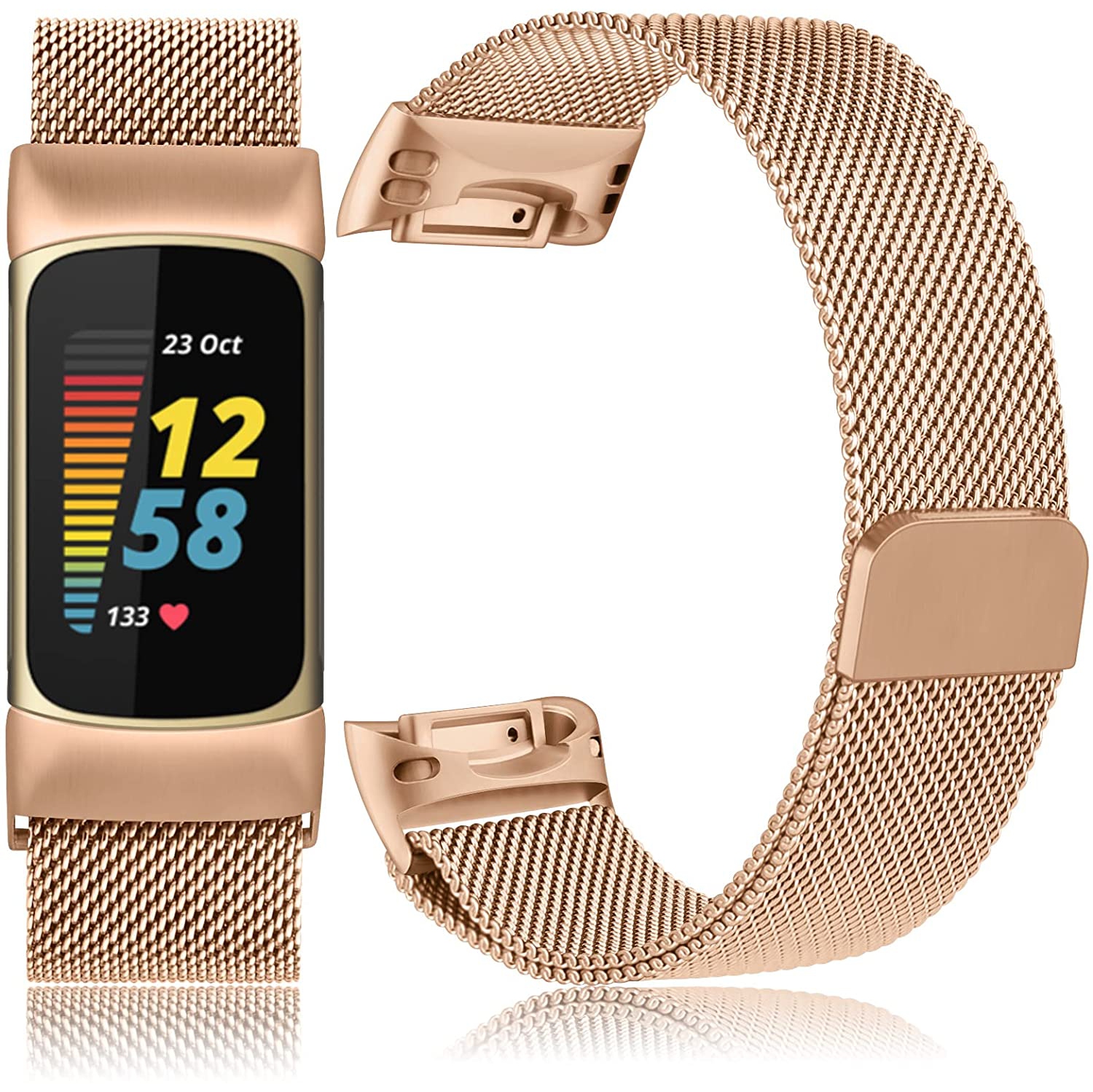 Stainless Steel Mesh Loop Adjustable Magnetic Wristband Strap Replacement for Fitbit Charge 5