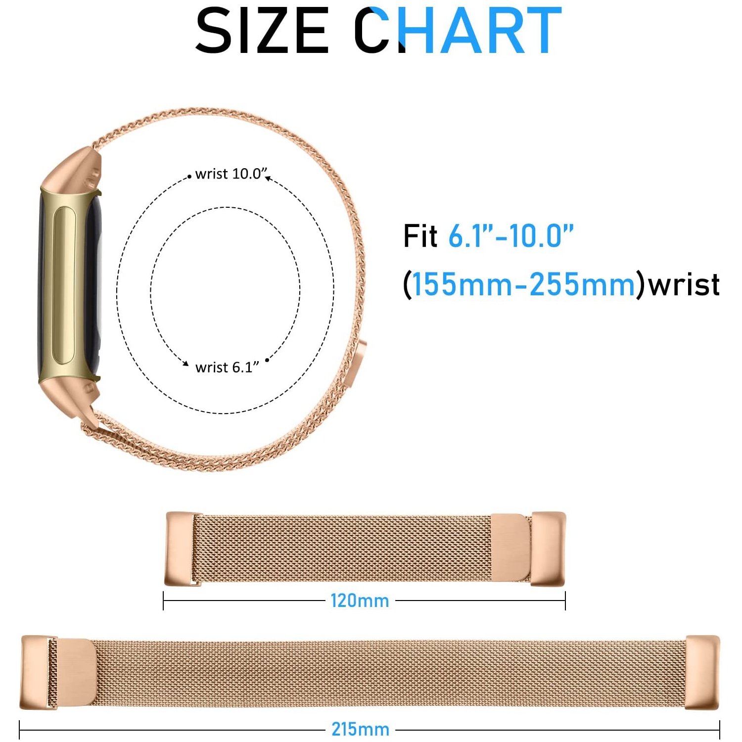 Stainless Steel Mesh Loop Adjustable Magnetic Wristband Strap Replacement for Fitbit Charge 5