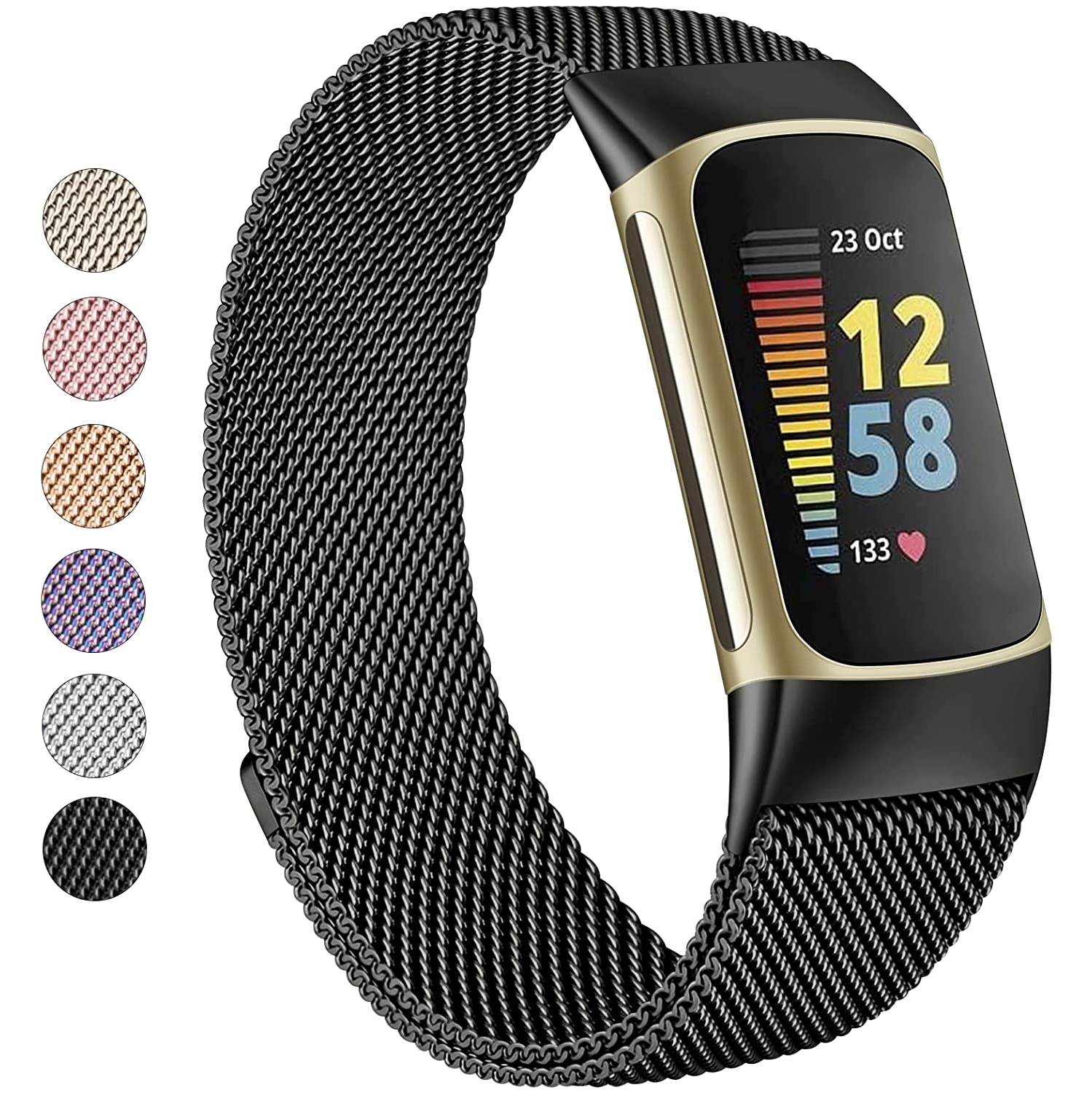 Stainless Steel Mesh Loop Adjustable Magnetic Wristband Strap Replacement for Fitbit Charge 5