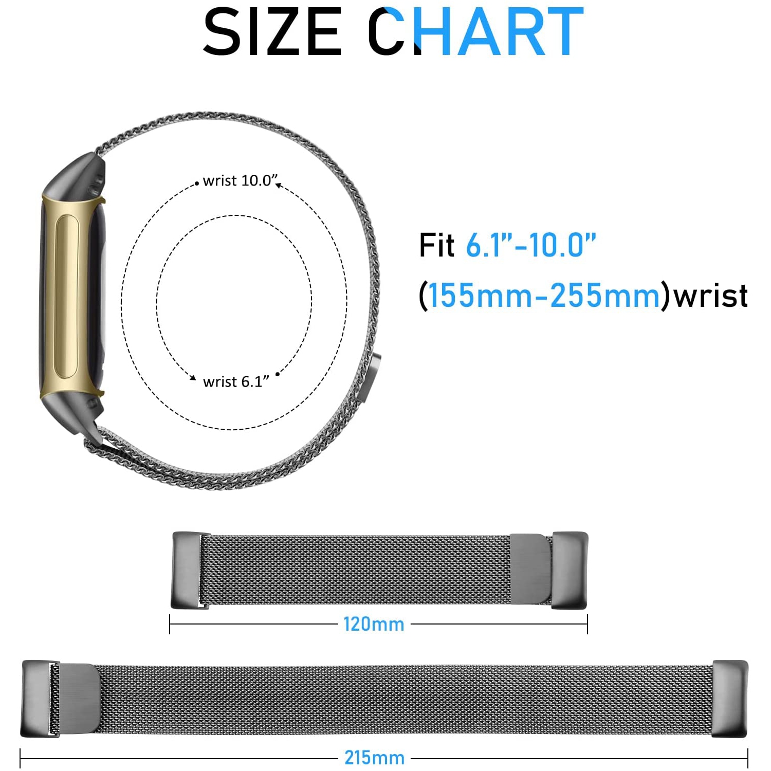 Stainless Steel Mesh Loop Adjustable Magnetic Wristband Strap Replacement for Fitbit Charge 5