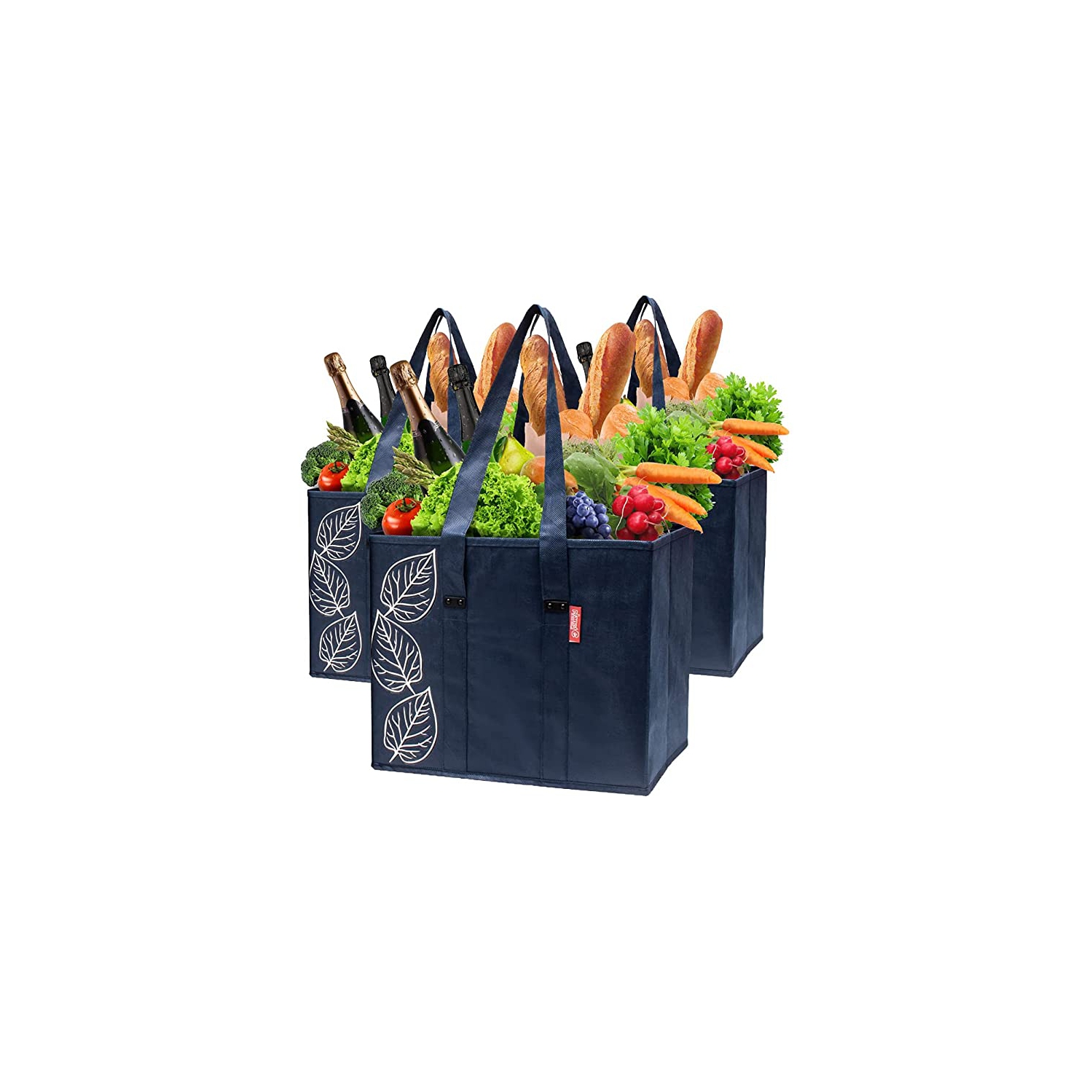 Planet E Reusable Foldable Washable Grocery Shopping Bags with Reinforced Bottoms Navy