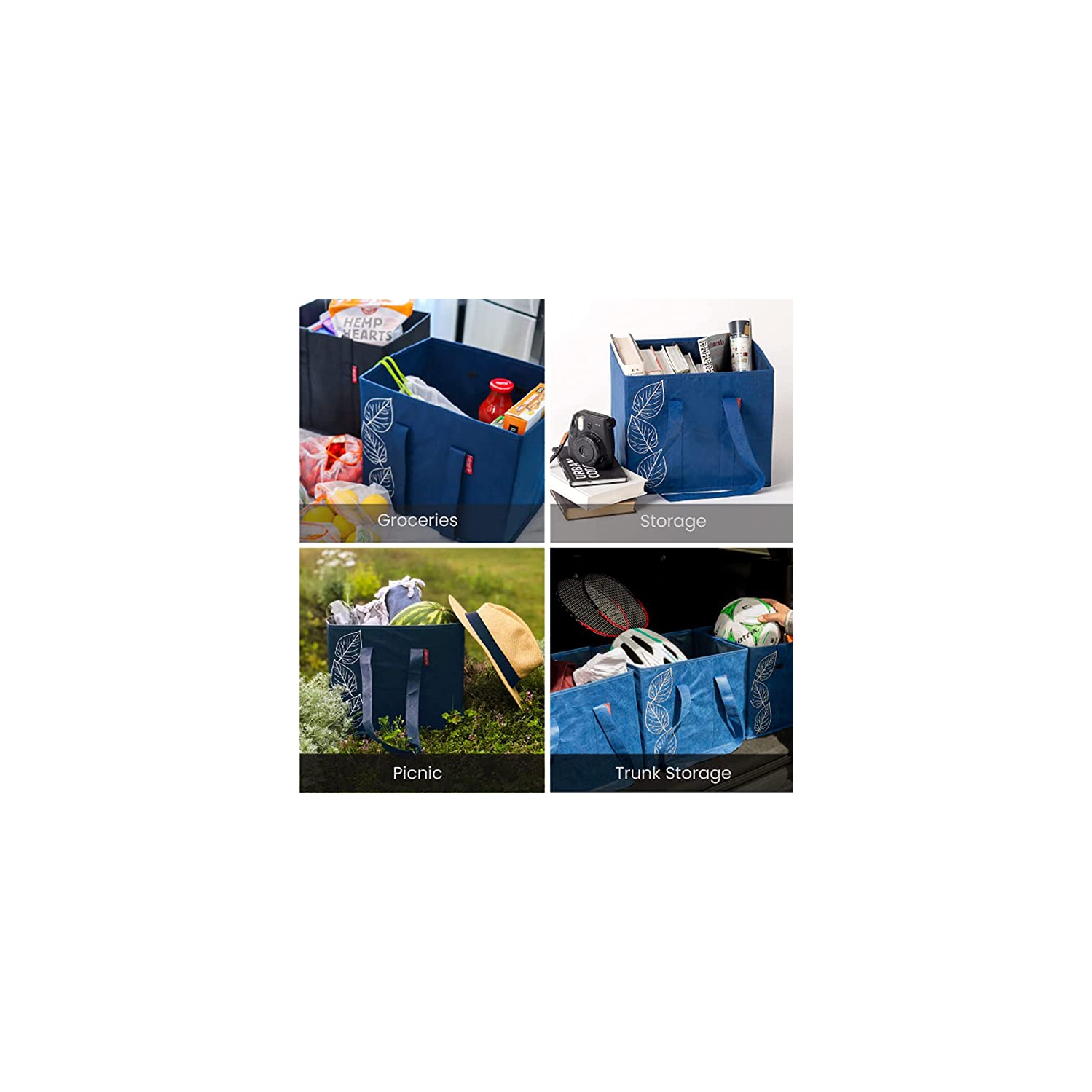 Planet E Reusable Foldable Washable Grocery Shopping Bags with Reinforced Bottoms Navy