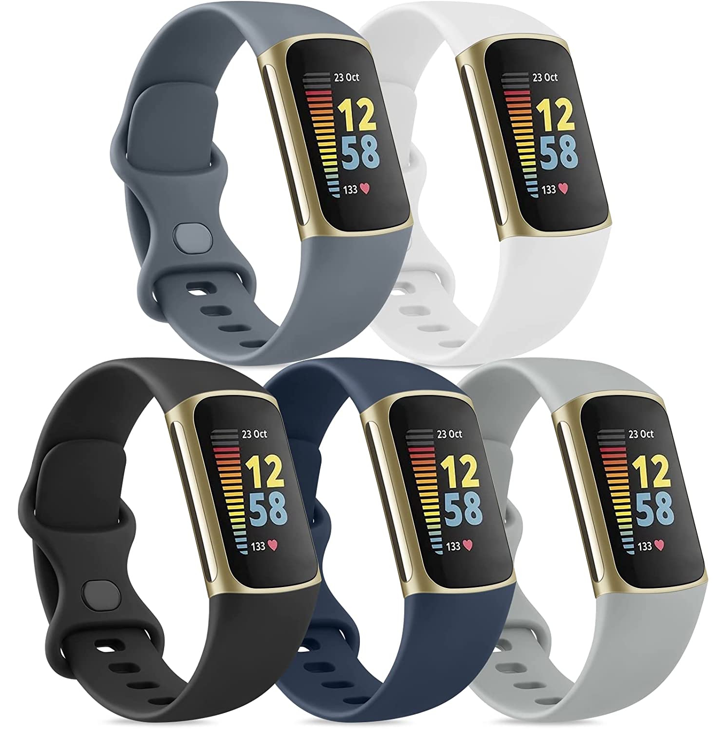 5 PACK Bands Compatible with Fitbit Charge 5 Band for Women Men, Soft Silicone Sport Strap Replacement Wristbands for Fitbit Charge 5 Smartwatch