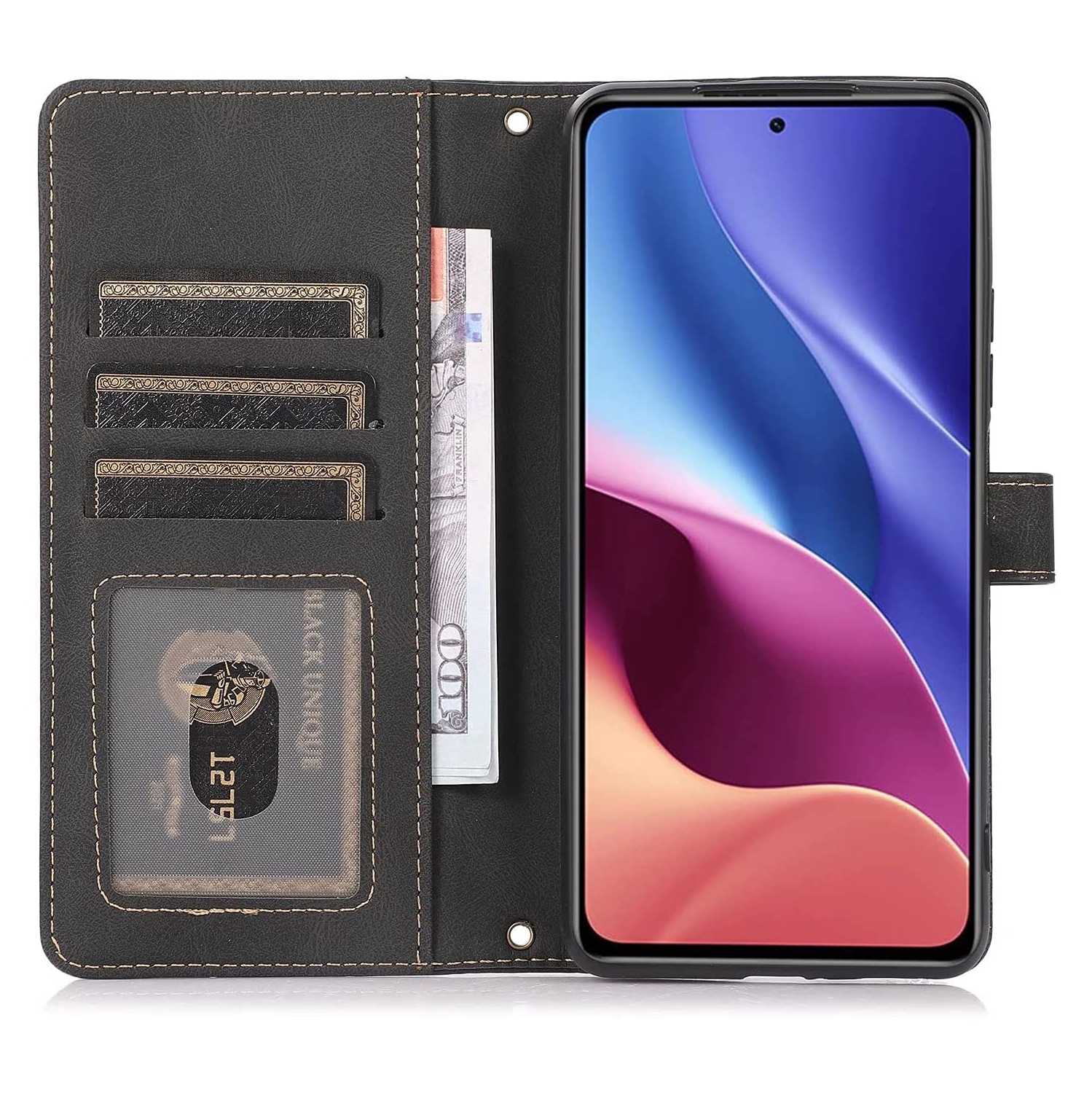 Loris & Case Retro Flip Wallet Case with 9 Card Slots Kickstand PU Leather Folio Wrist Strap Purse Phone Cover for iPhone 13 PRO -Black