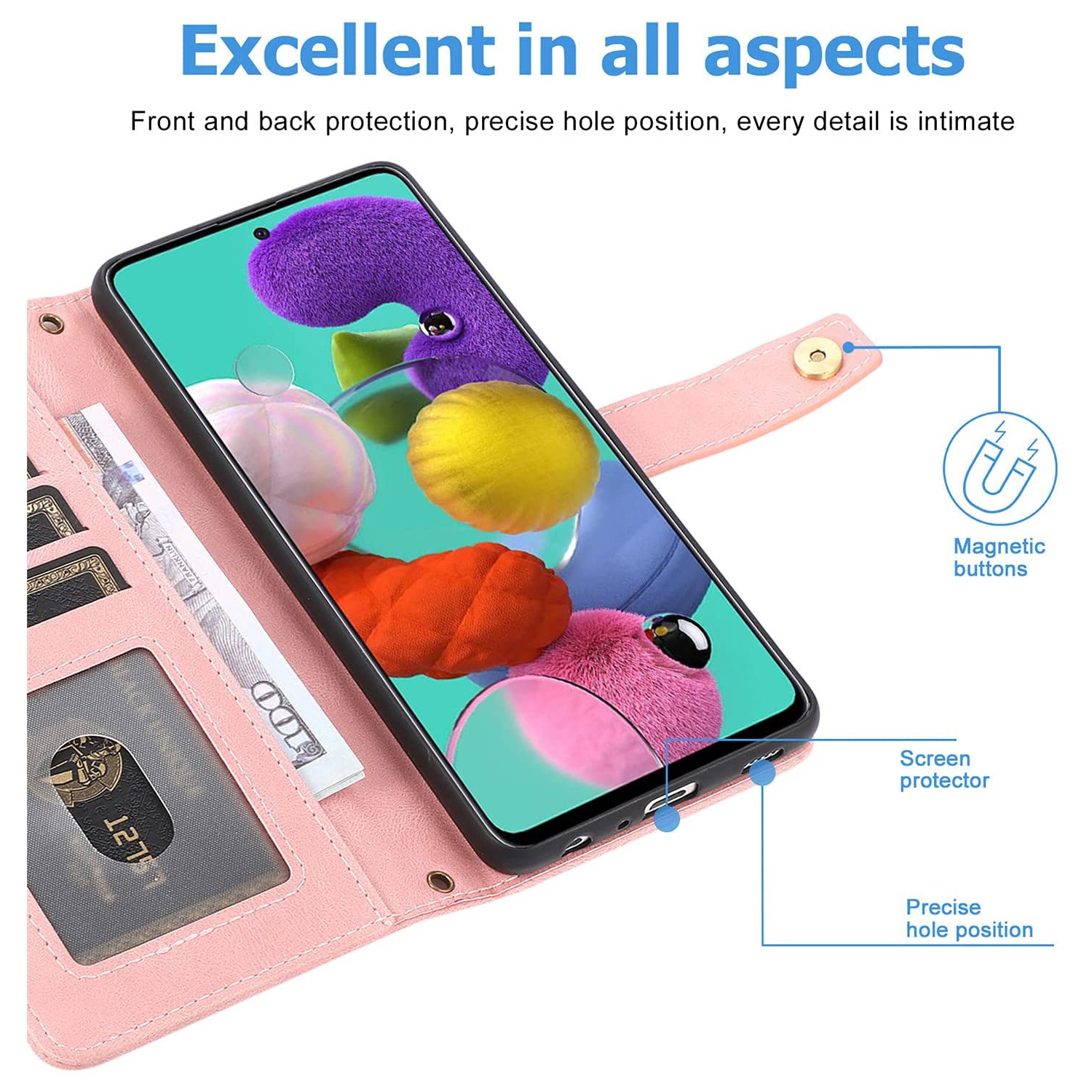 Loris & Case Retro Flip Wallet Case with 9 Card Slots Kickstand PU Leather Folio Wrist Strap Purse Phone Cover for iPhone 13 PRO -Pink