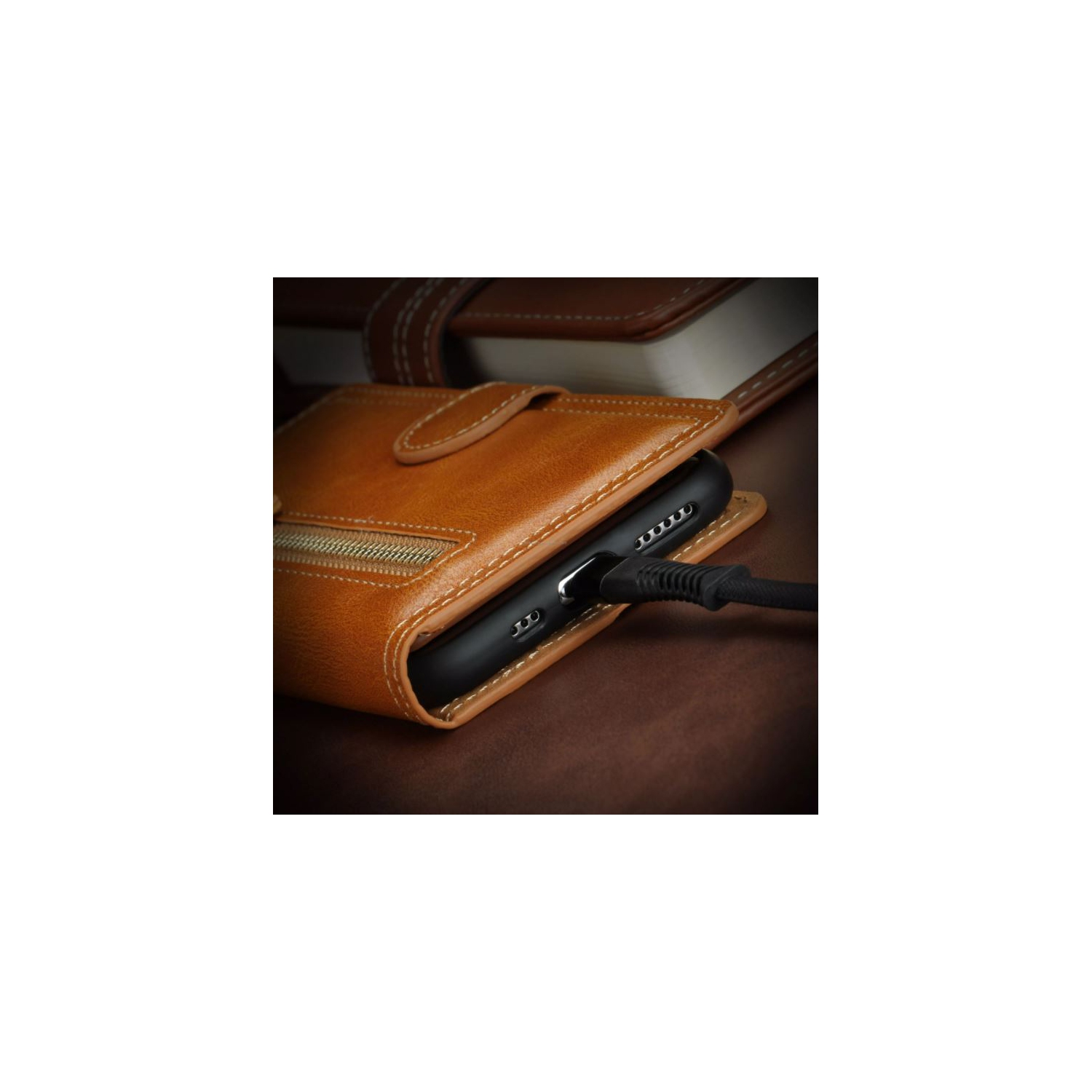 PIERO Leather Zipper Wallet Case Flip Card Holder Stand Phone Cover Premium Leather Flip Cover for Samsung Galaxy S22 PLUS -Orange