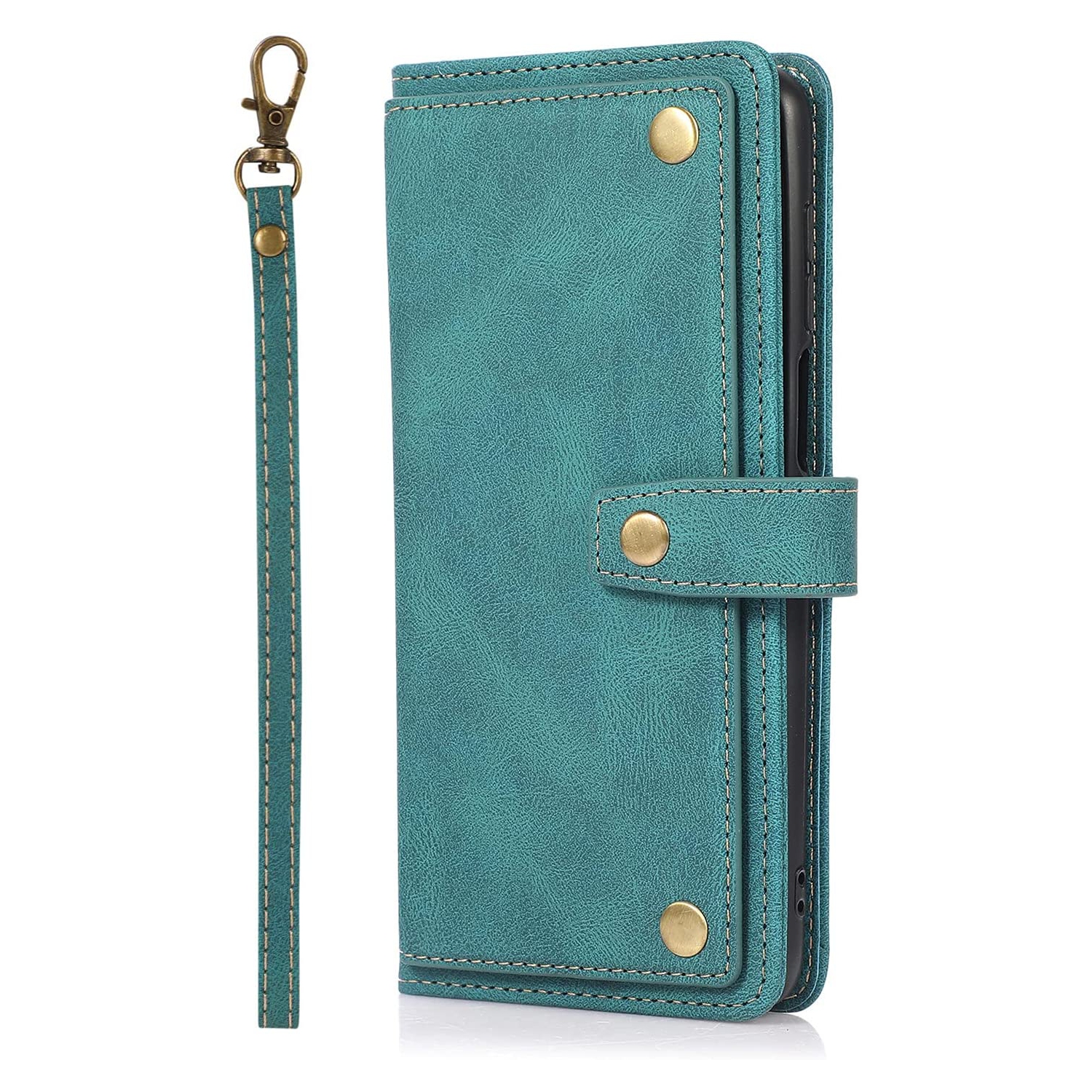Loris & Case Retro Shockproof Flip Case Leather Wallet Case with 9 Card Slots Function Support, Magnetic Closure pour Samsung Galaxy S21 FE -Cyan