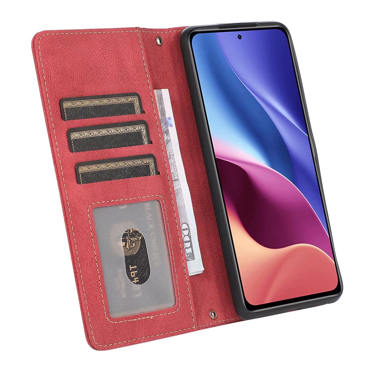 Loris & Case Retro Shockproof Flip Case Leather Wallet Case with 9 Card Slots Function Support, Magnetic Closure pour Samsung Galaxy S22 -Rouge