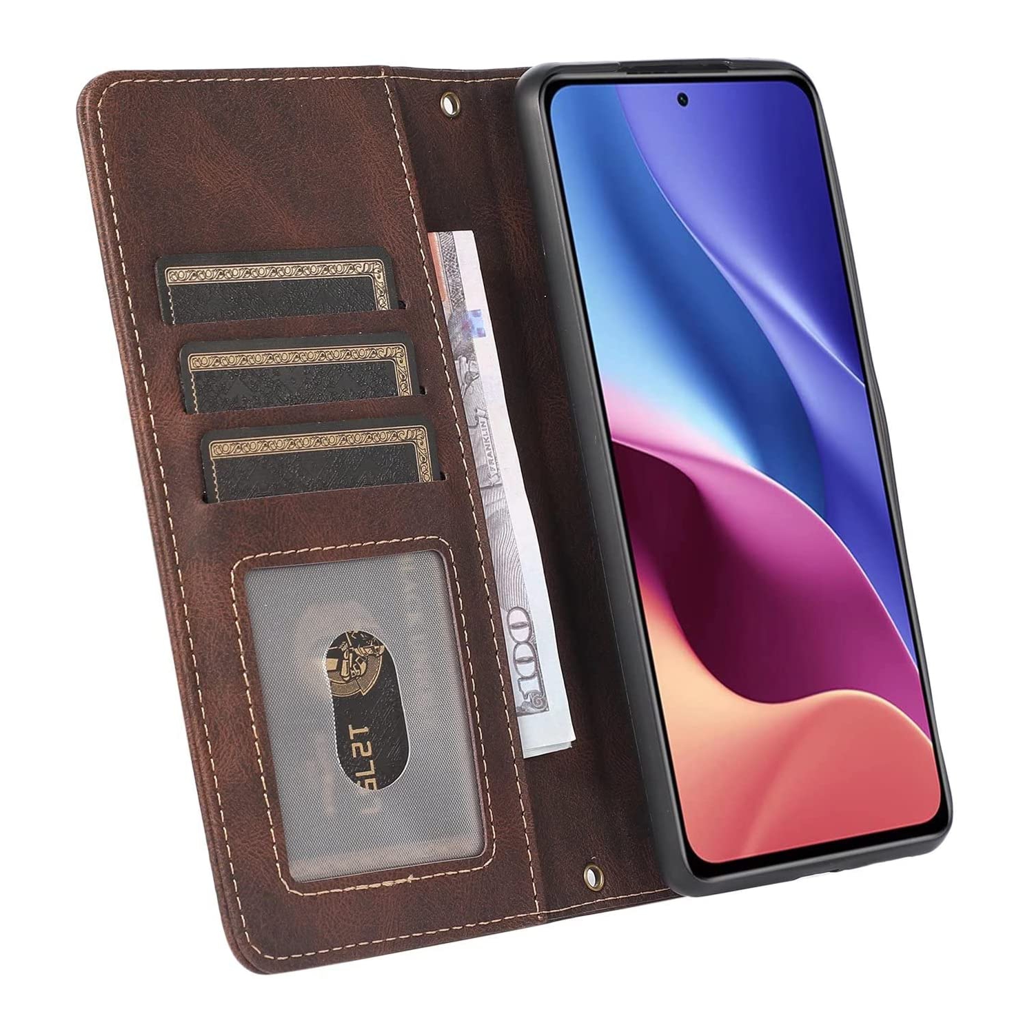 Loris & Case Retro Flip Wallet Case with 9 Card Slots Kickstand PU Leather Folio Wrist Strap Purse Phone Cover for Samsung Galaxy S22 ULTRA -Brown