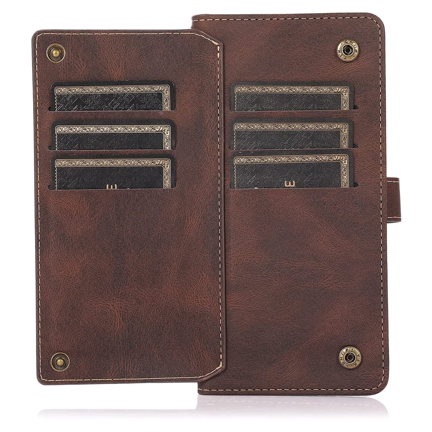 Loris & Case Retro Flip Wallet Case with 9 Card Slots Kickstand PU Leather Folio Wrist Strap Purse Phone Cover for Samsung Galaxy S22 ULTRA -Brown