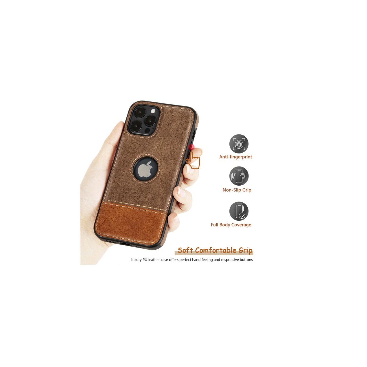 RichBoss Leather Case Ultra Thin Case High Quality Back Cover Business Shell Phone Case for iPhone 13 PRO -Brown