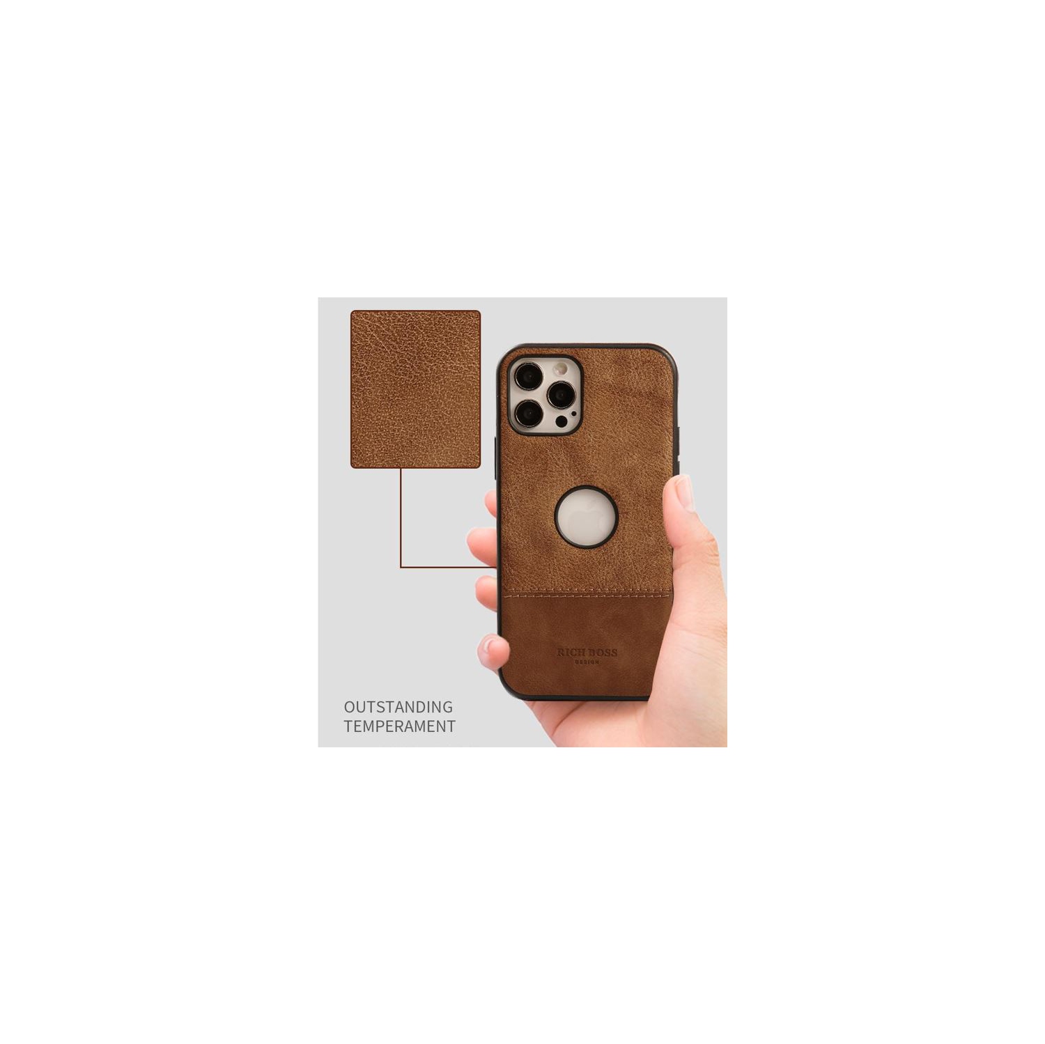 RichBoss Leather Case Ultra Thin Case High Quality Back Cover Business Shell Phone Case for iPhone 13 PRO -Brown