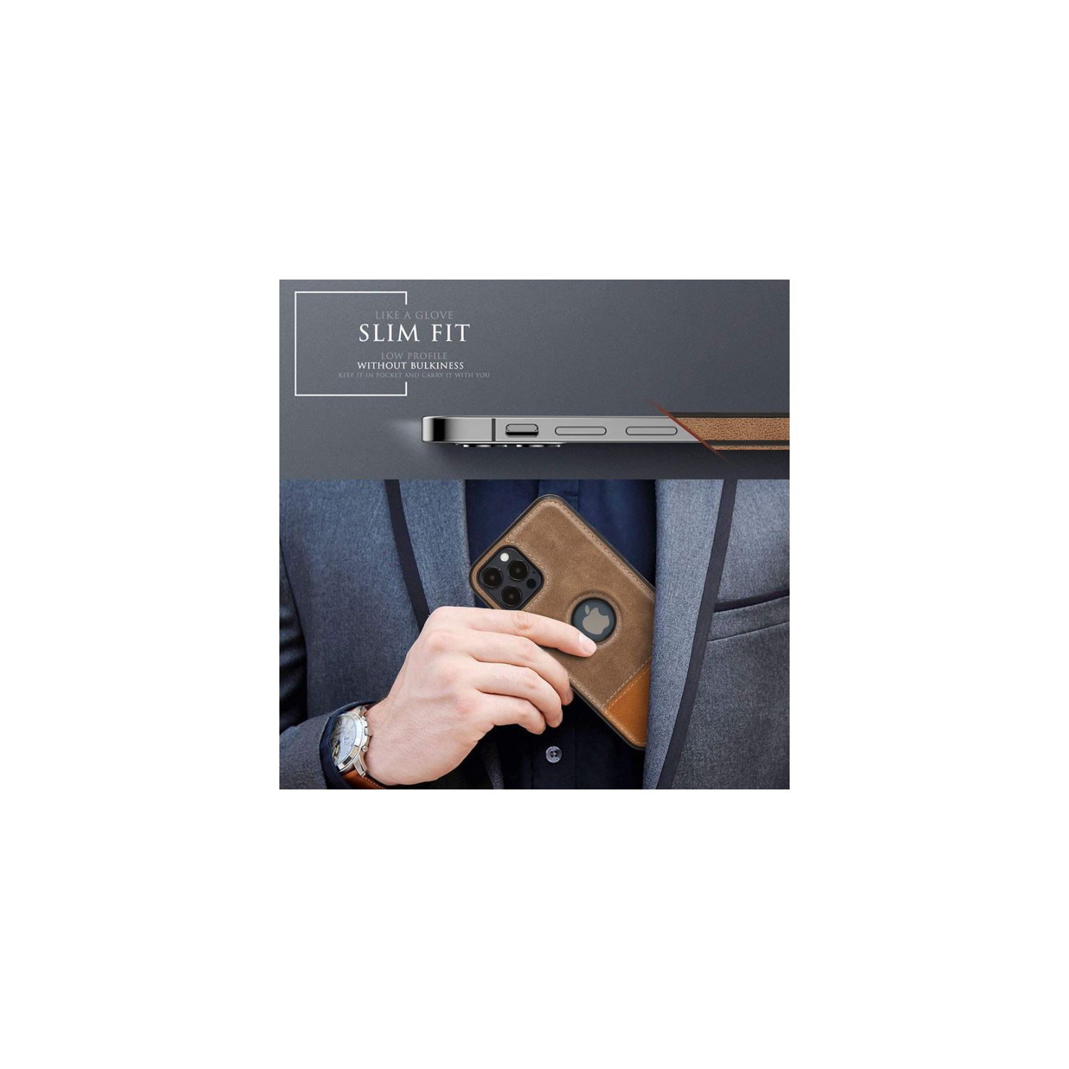 RichBoss Leather Case Ultra Thin Case High Quality Back Cover Business Shell Phone Case for iPhone 13 PRO -Brown