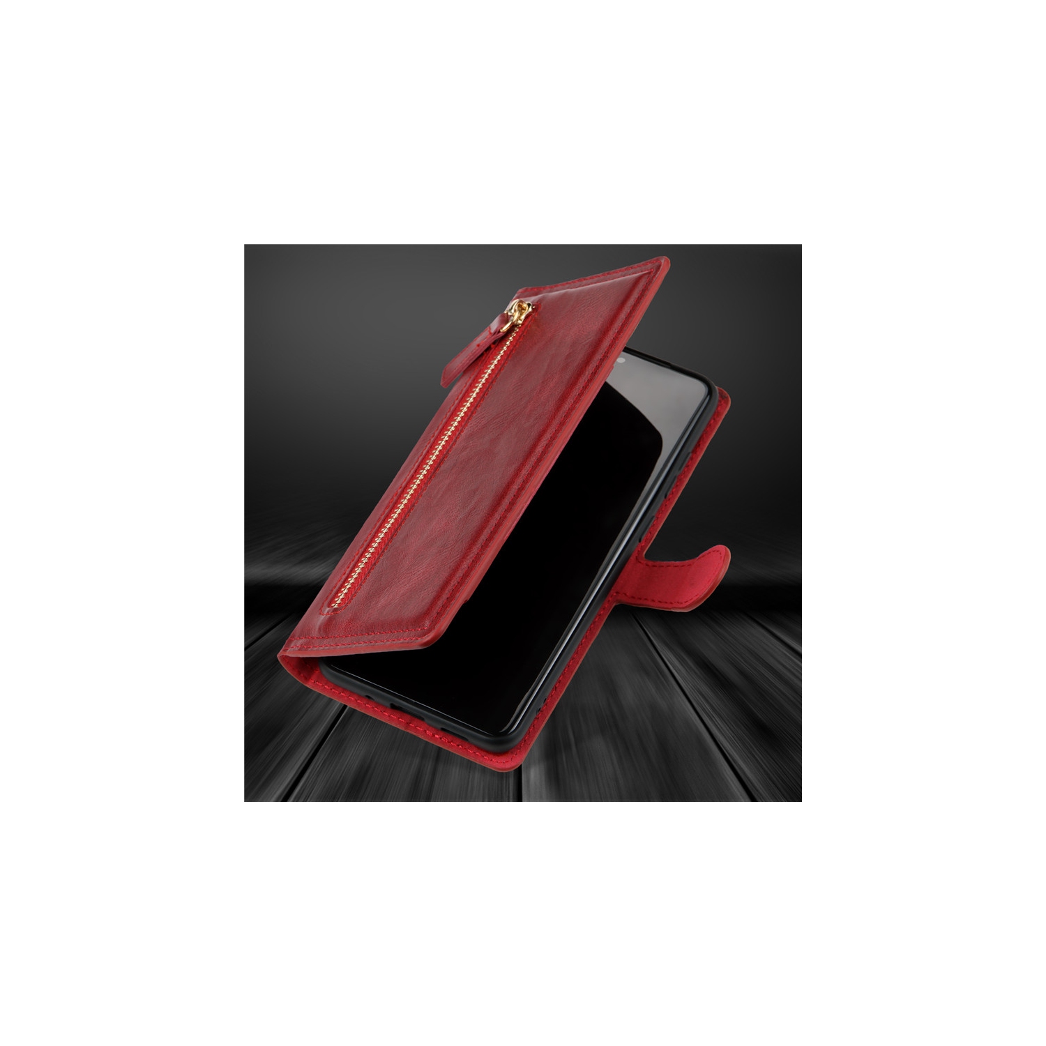 PIERO Coque Portefeuille Étui Cuir Fermeture éclair Pochette Sac à Main Bandoulière Lanière Housse avec 5 Porte-Carte pour Samsung Galaxy S21 FE