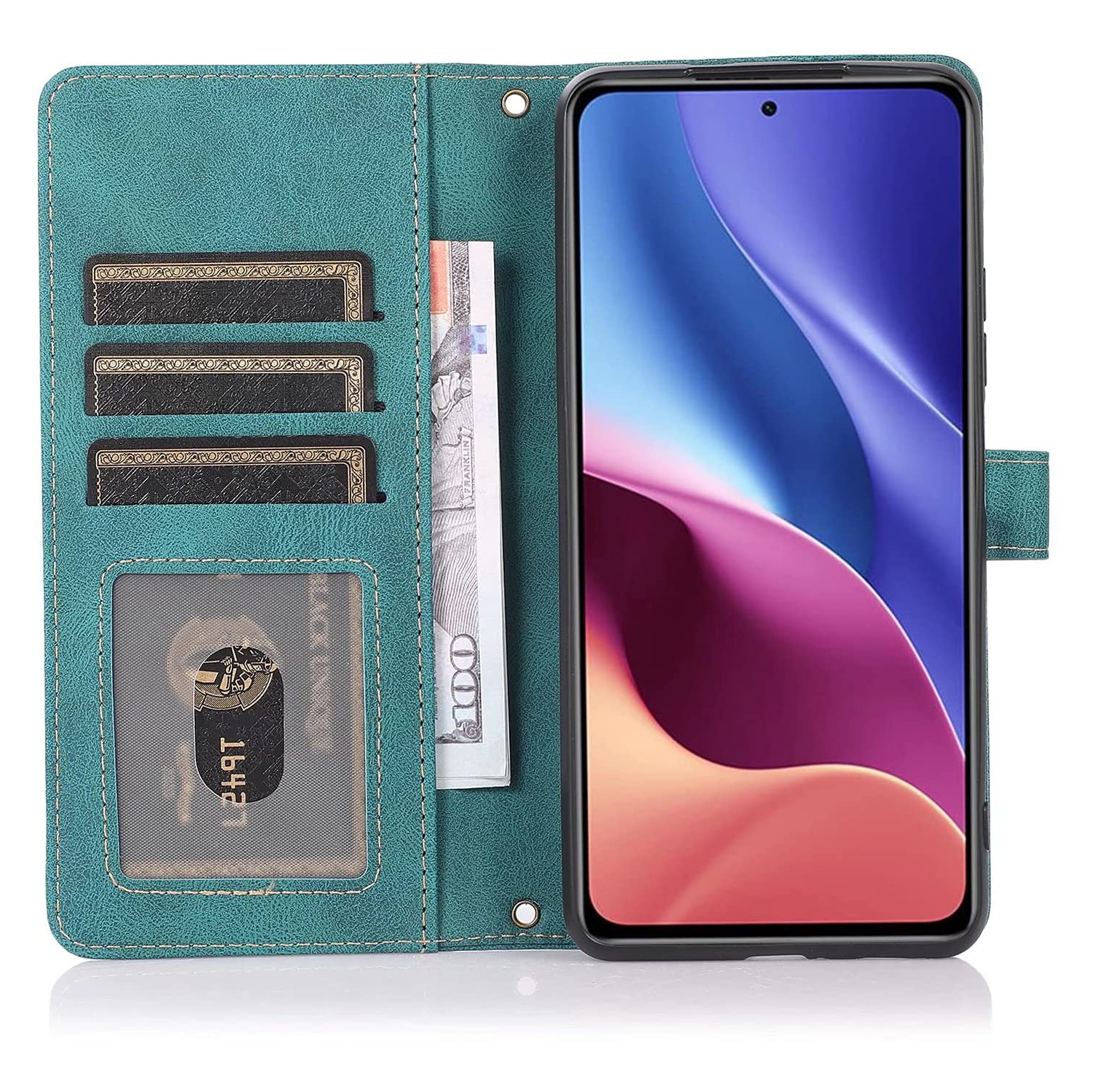 Loris & Case Retro Flip Wallet Case with 9 Card Slots Kickstand PU Leather Folio Wrist Strap Purse Phone Cover for Samsung Galaxy S22 ULTRA -Cyan