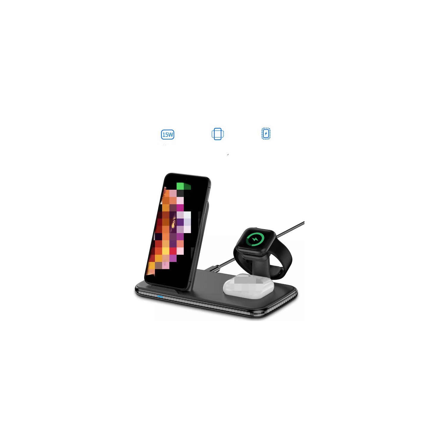 TopSave 15W 4 in 1 Fast Wireless Charger Stand Qi Wireless Charging Multiplexing Station for Smart Phone, Smartwatch, and Wireless Headset