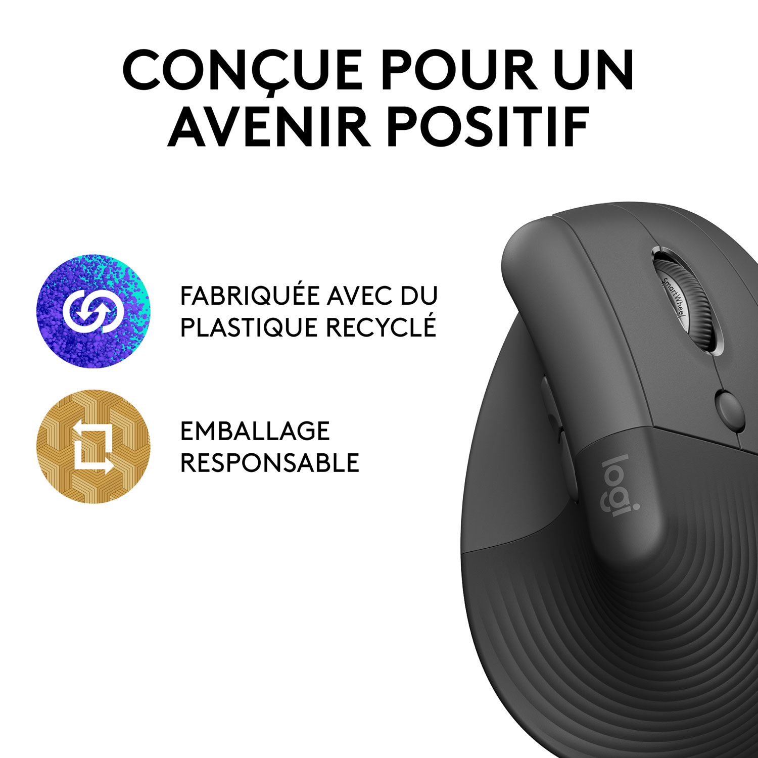 Logitech Lift Vertical Ergonomic 4000 DPI Wireless Mouse - Graphite