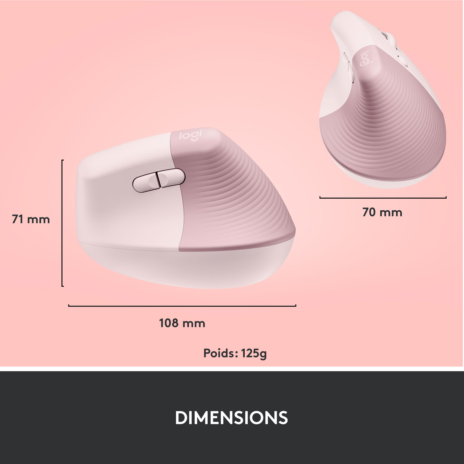 Logitech Lift Vertical Ergonomic 4000 DPI Wireless Mouse - Rose