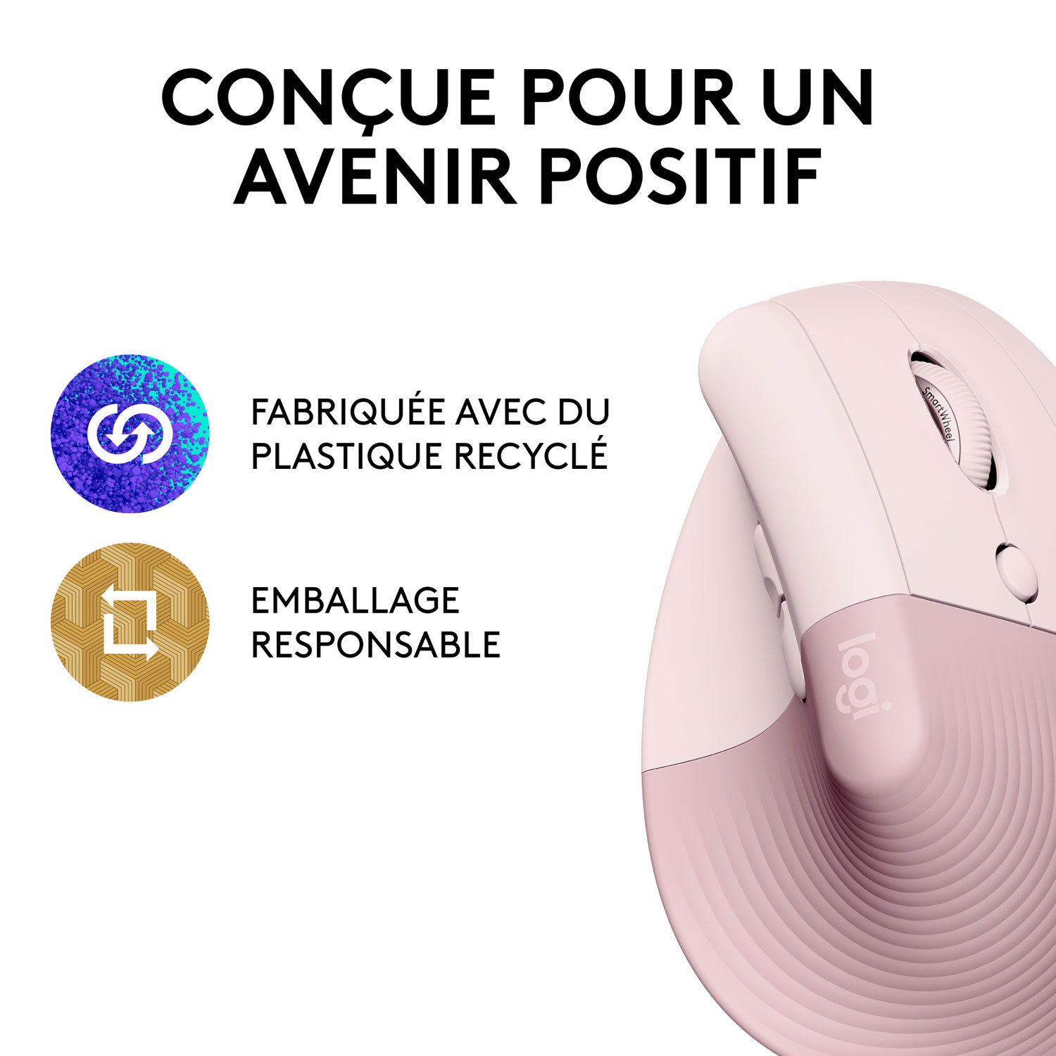 Logitech Lift Vertical Ergonomic 4000 DPI Wireless Mouse - Rose