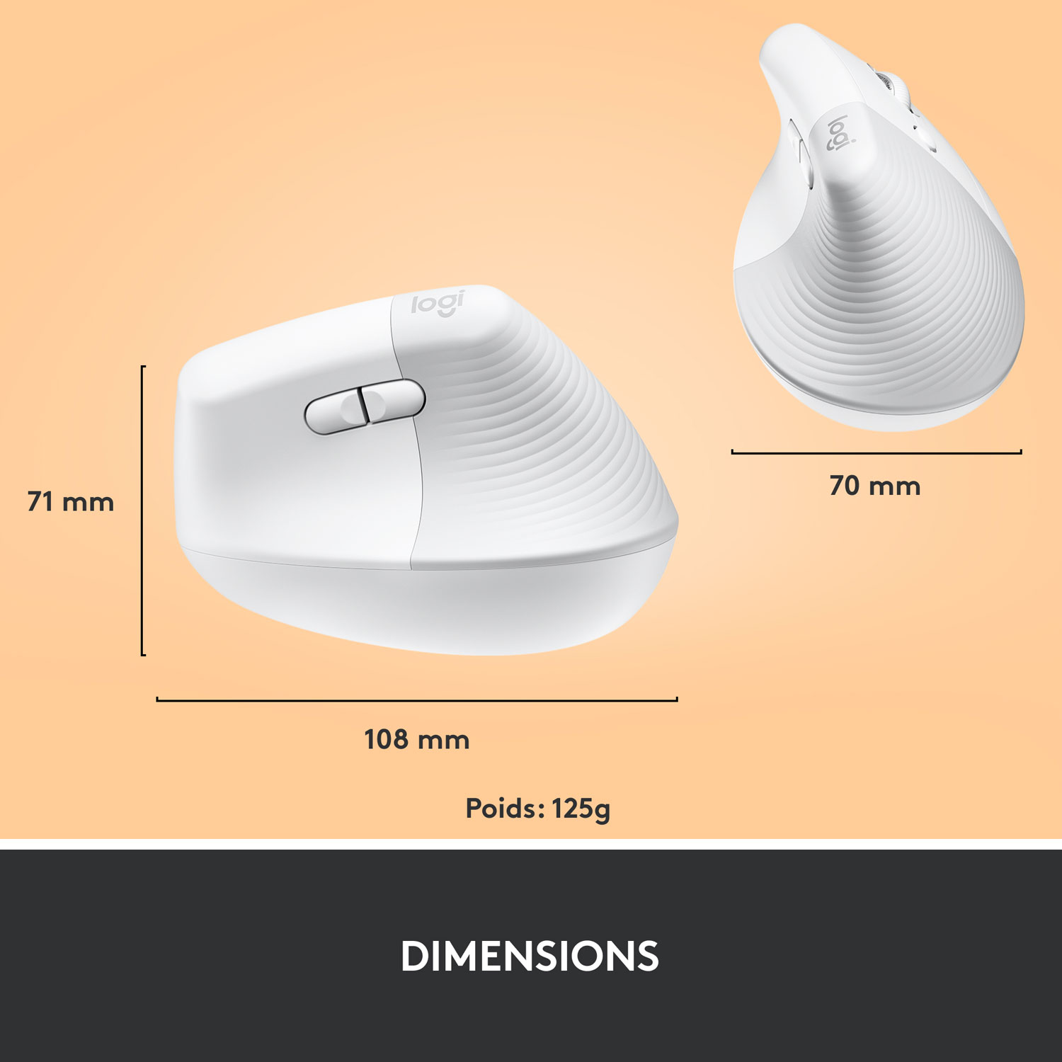 Logitech Lift Vertical Ergonomic 4000 DPI Wireless Mouse - White